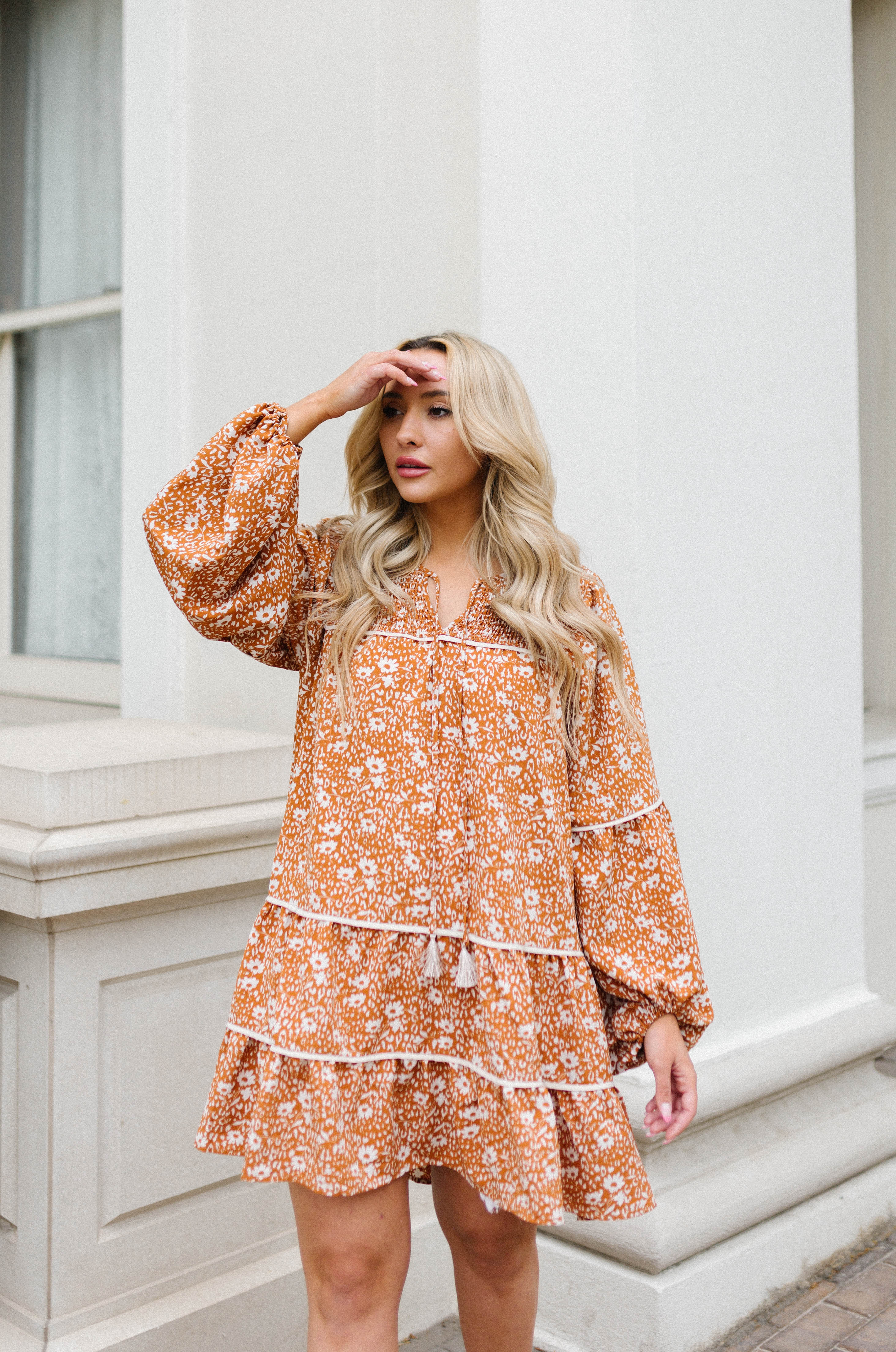 burnt orange floral dress