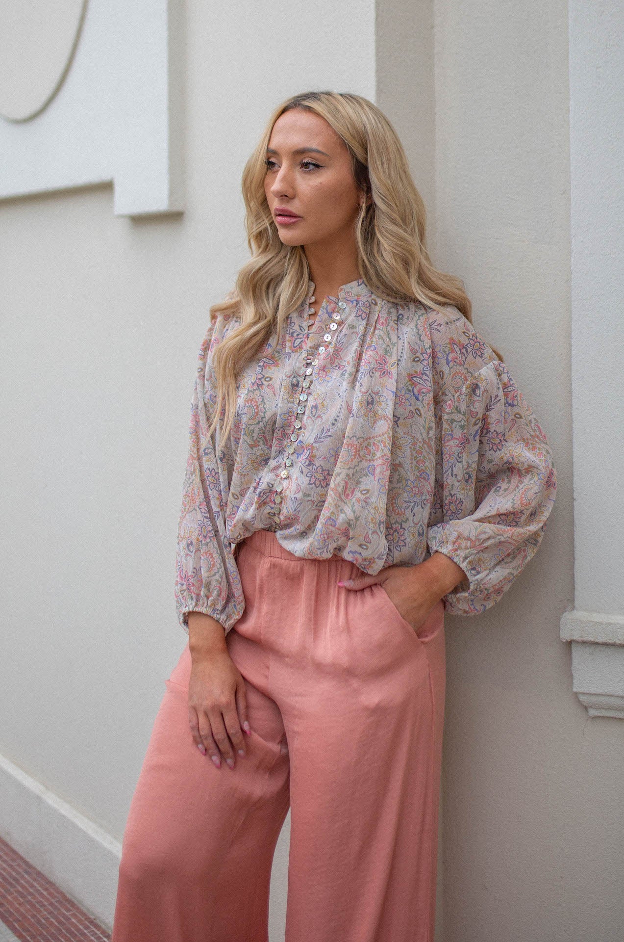 multicolor paisley print top