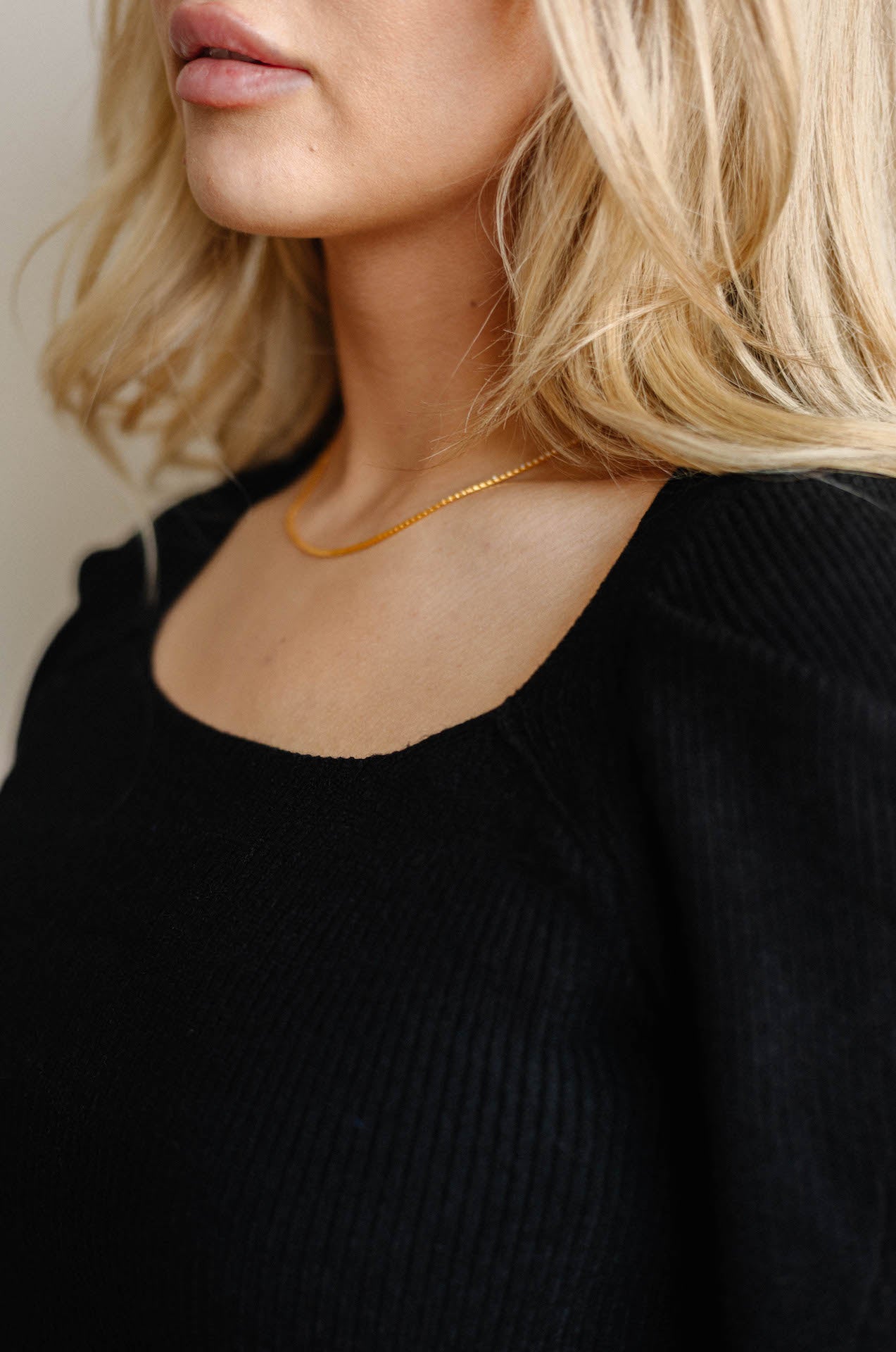 black ribbed square neckline sweater