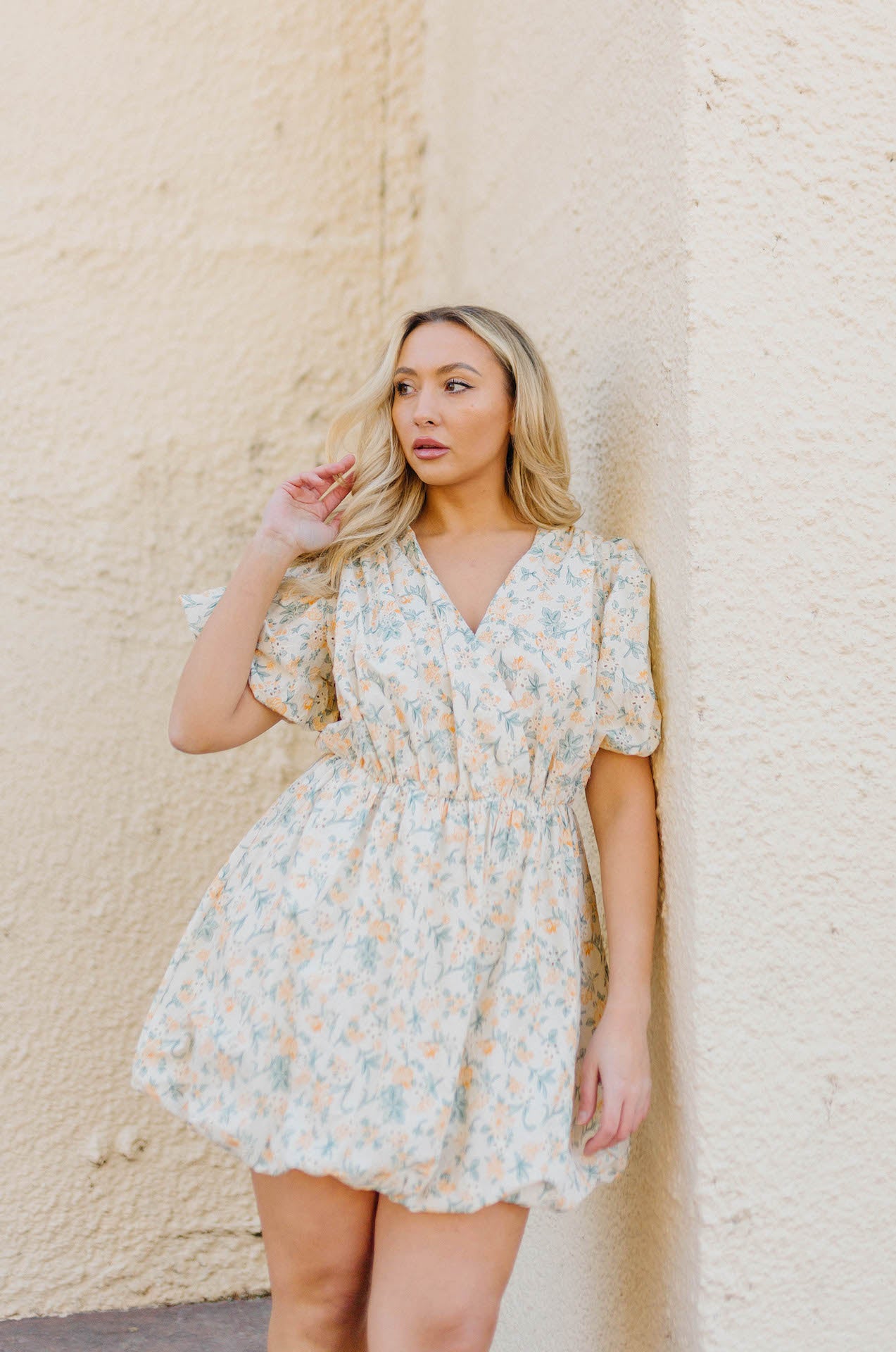 free the roses floral embroidered bubble mini dress with puff sleeves