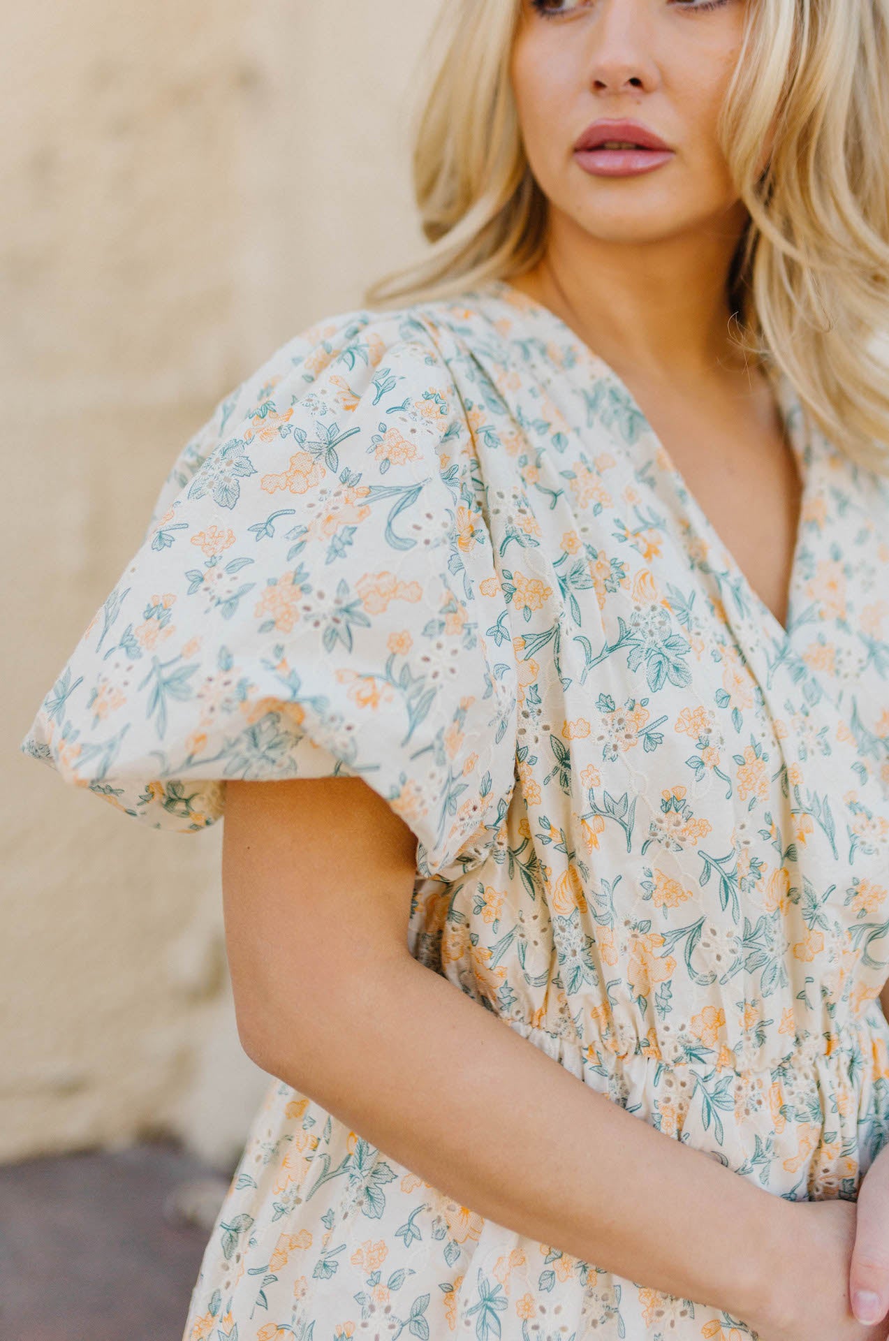 free the roses floral embroidered bubble mini dress with puff sleeves