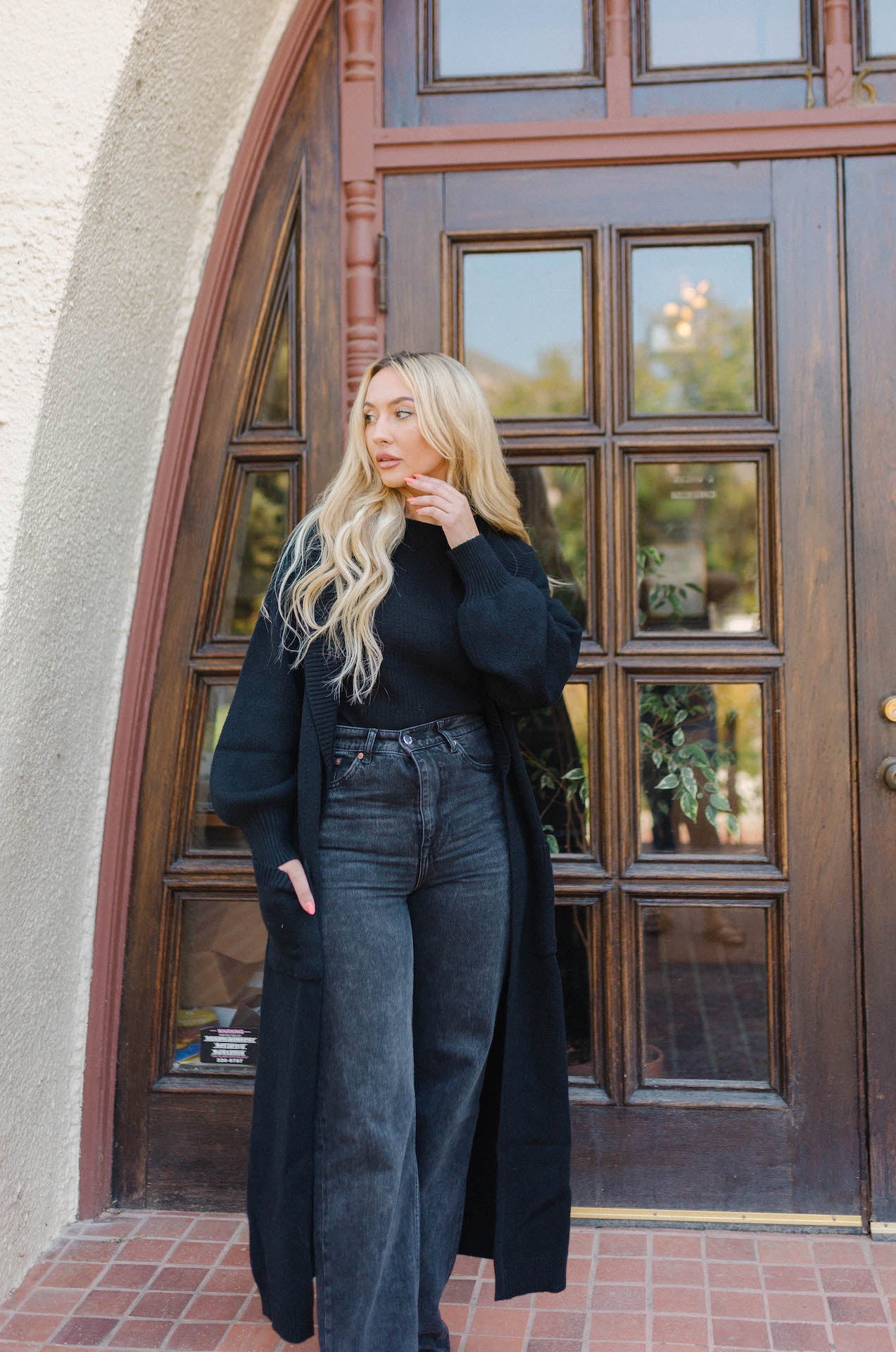 black long cardigan sweater with pockets