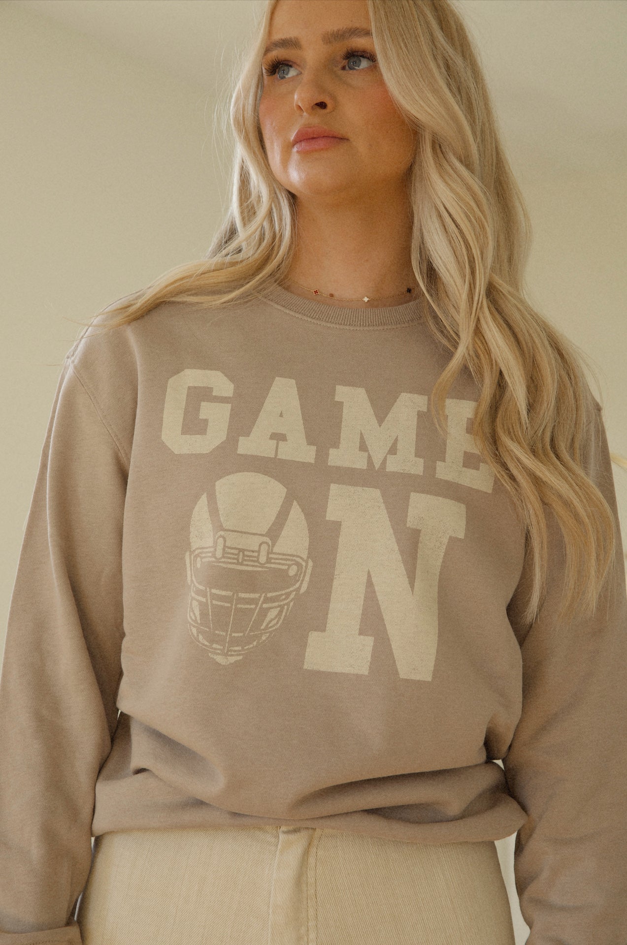 mocha game on game day sweater with a crew neckline