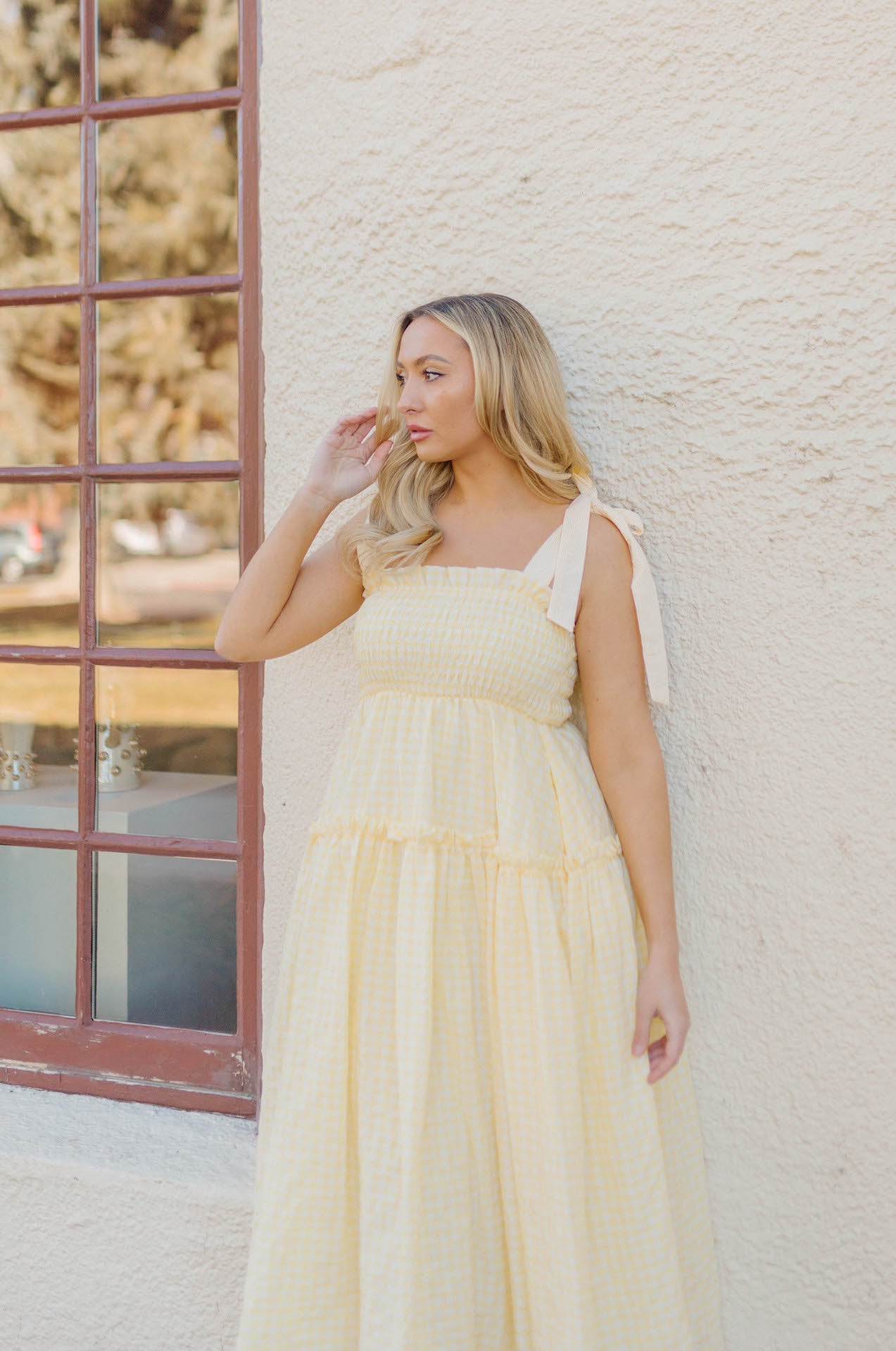 yellow gingham maxi sundress