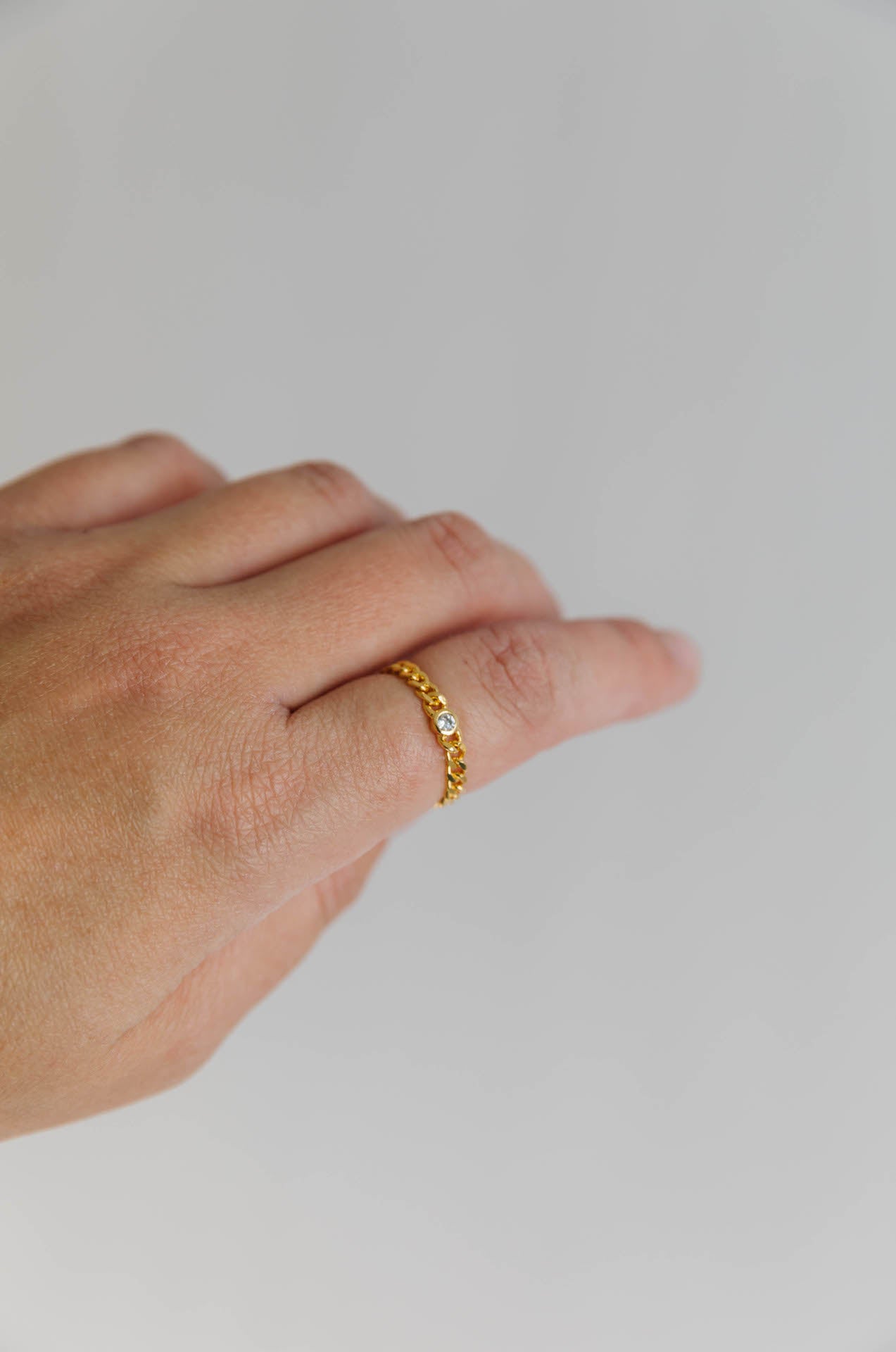 Dainty Gold Dipped Rhinestone Charm Chain Ring