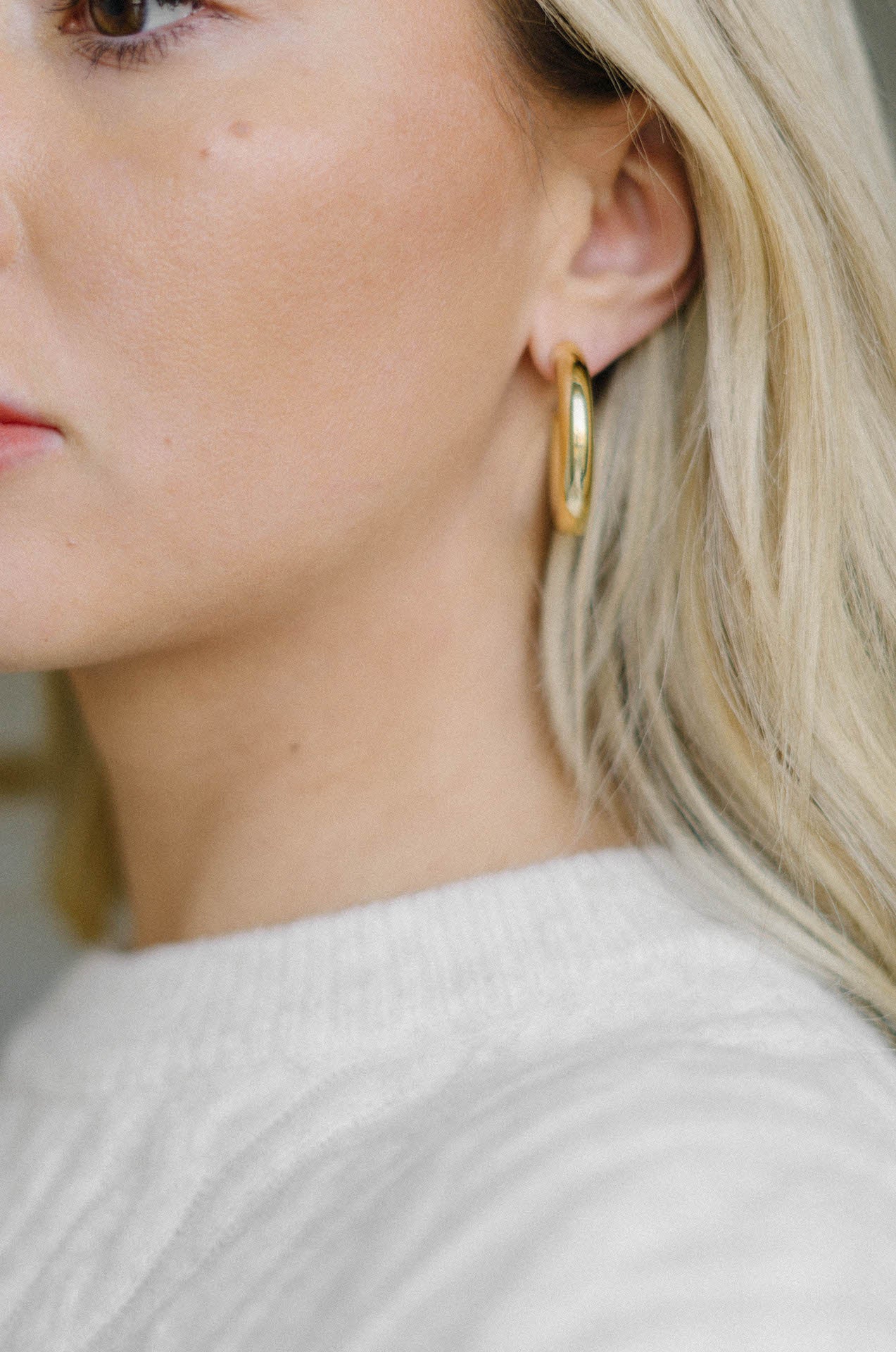 medium size 14k gold plated thick hollow hoop earrings