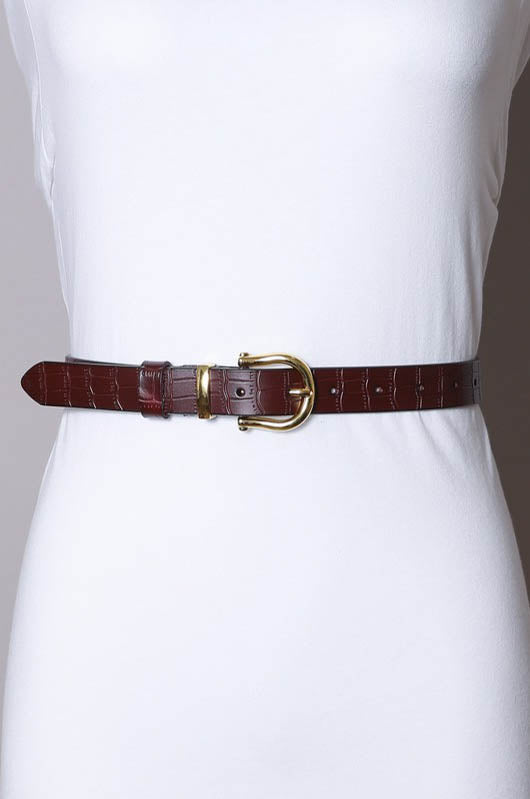 Croc Leather Belt - Brown