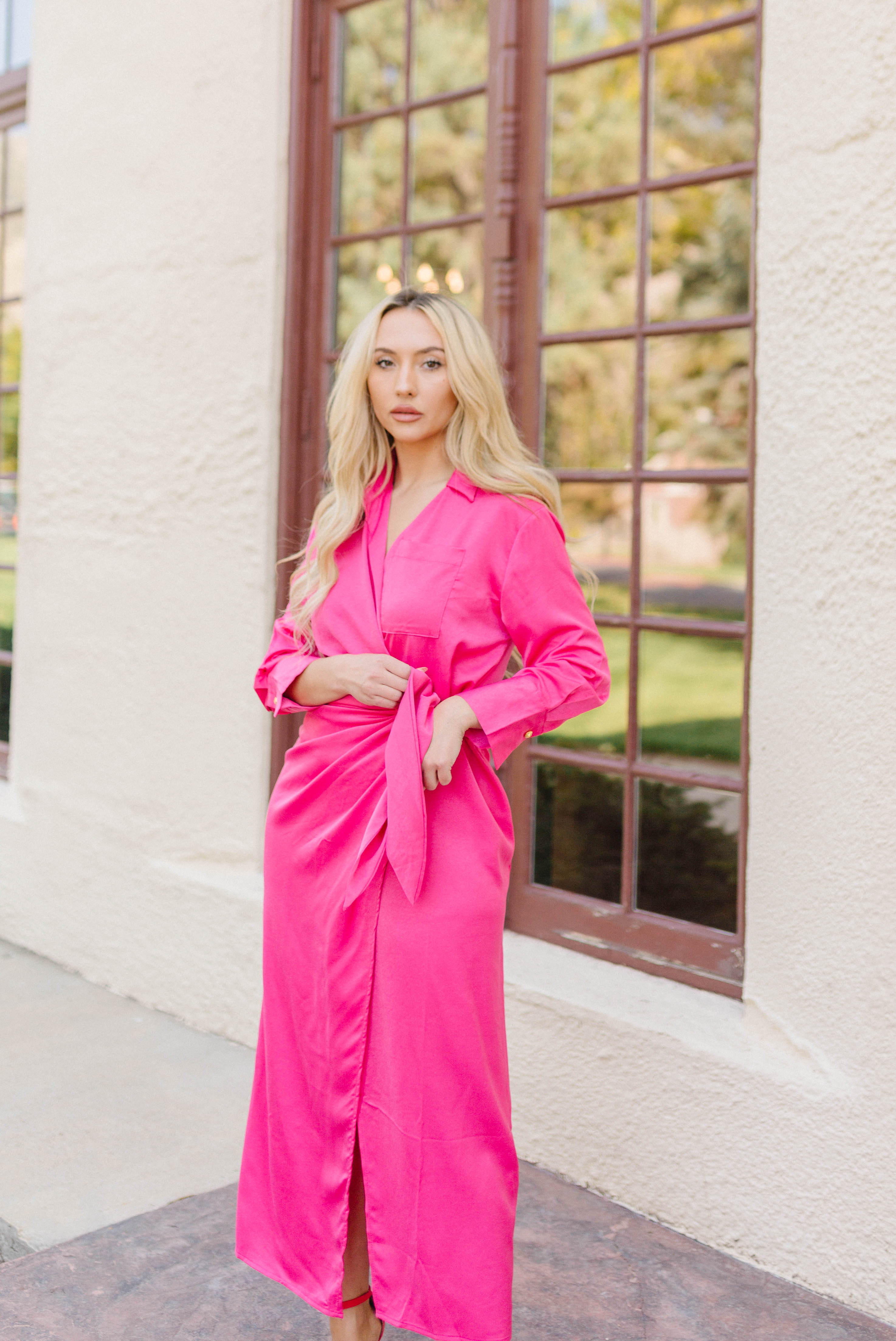 Out Of Your League Wrap Dress - Fuchsia