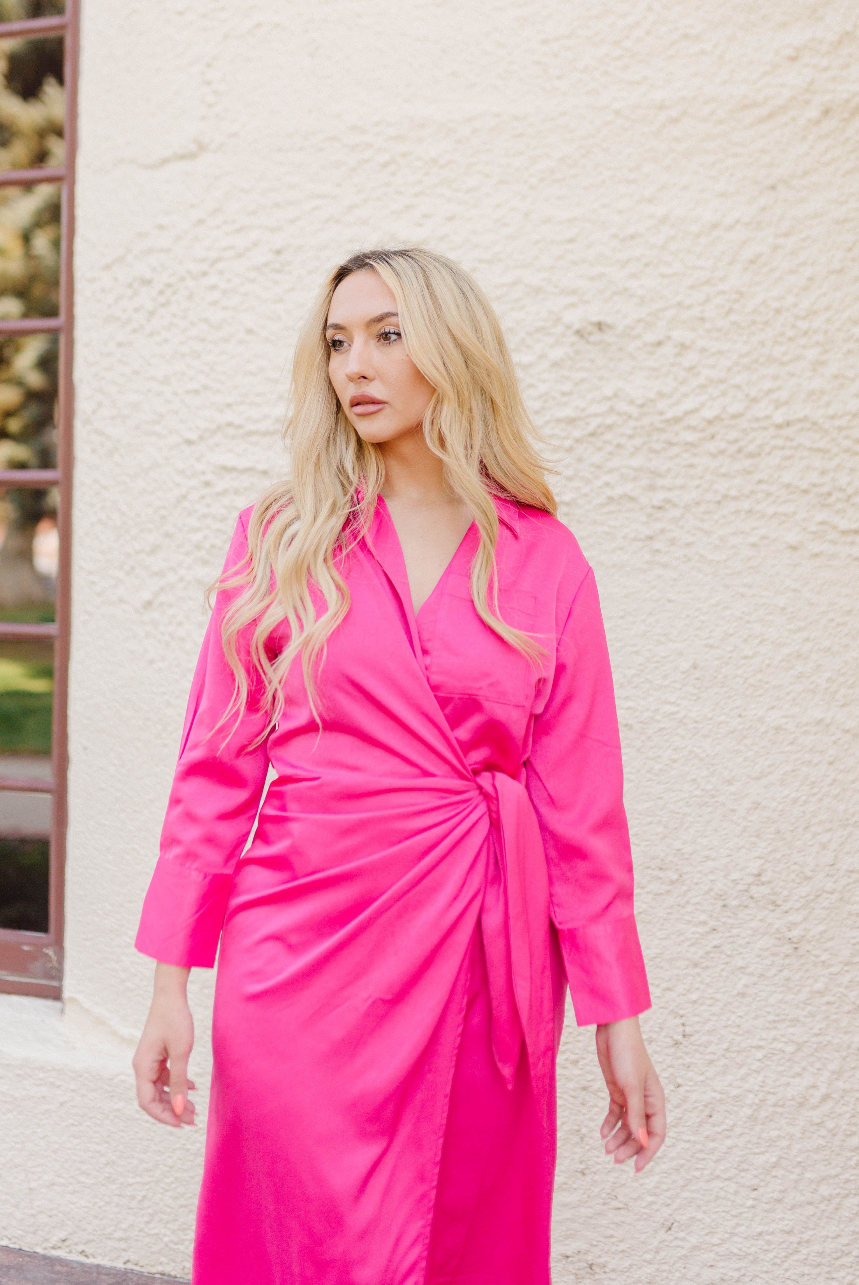Out Of Your League Wrap Dress - Fuchsia