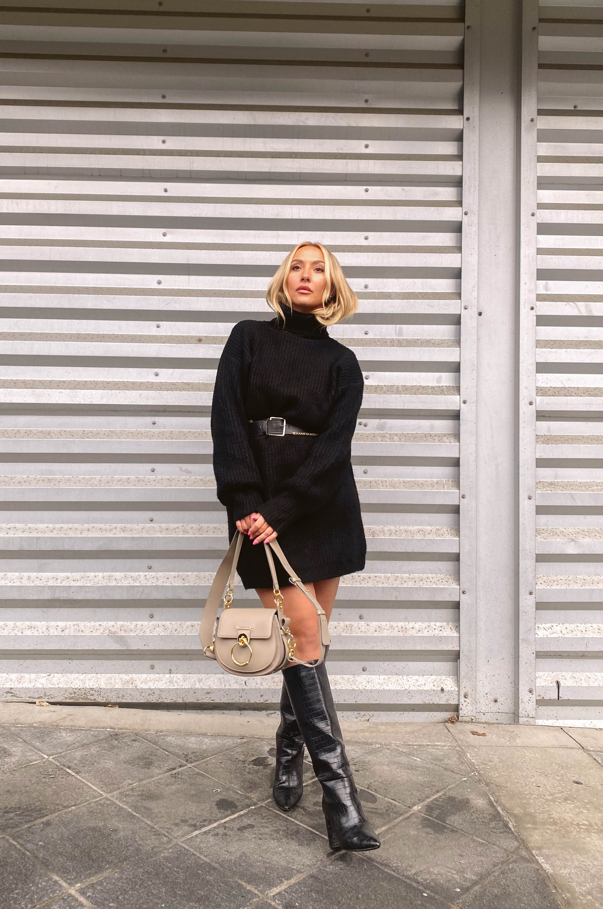 black turtleneck mini dress