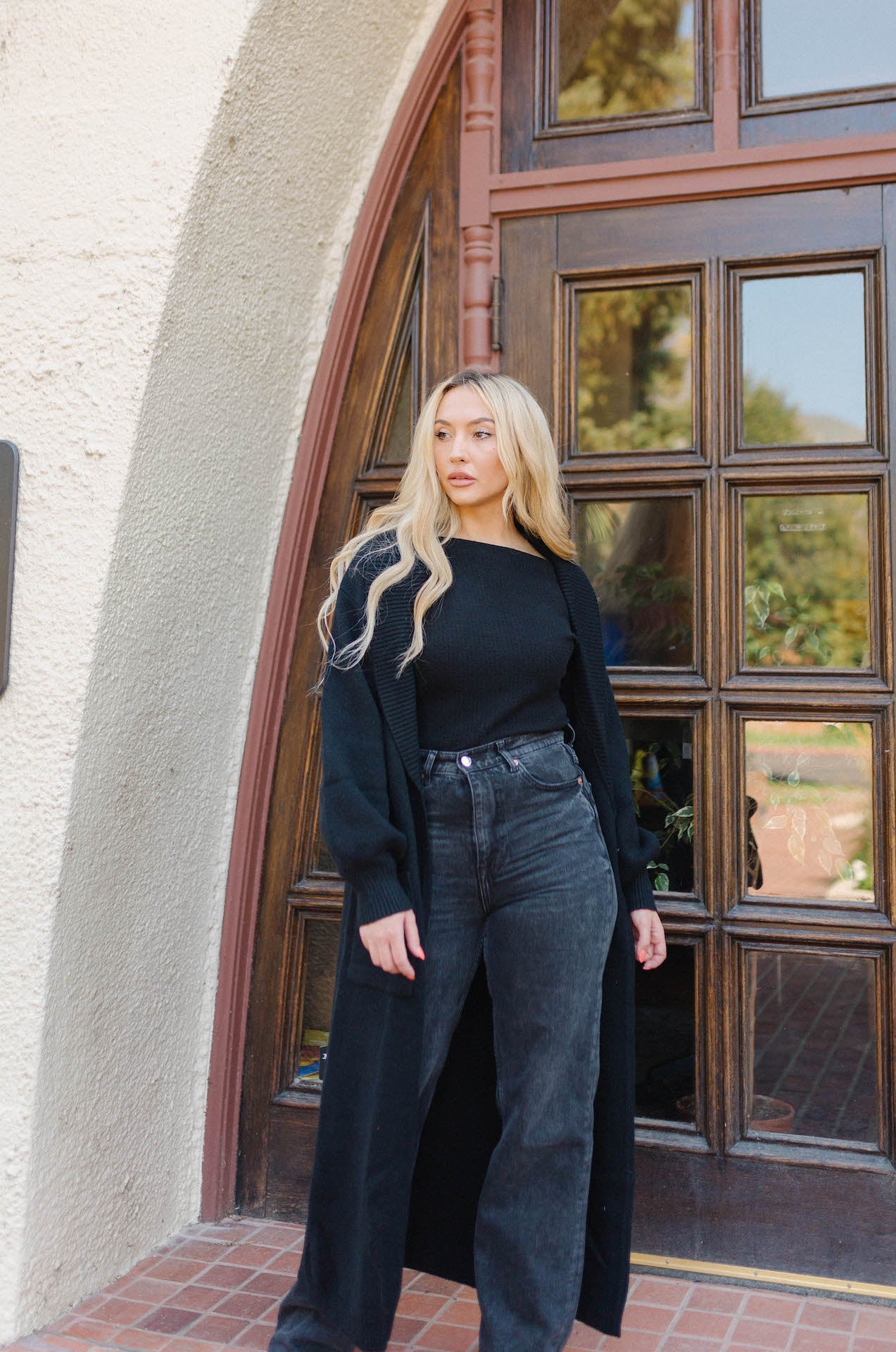black long cardigan sweater with pockets