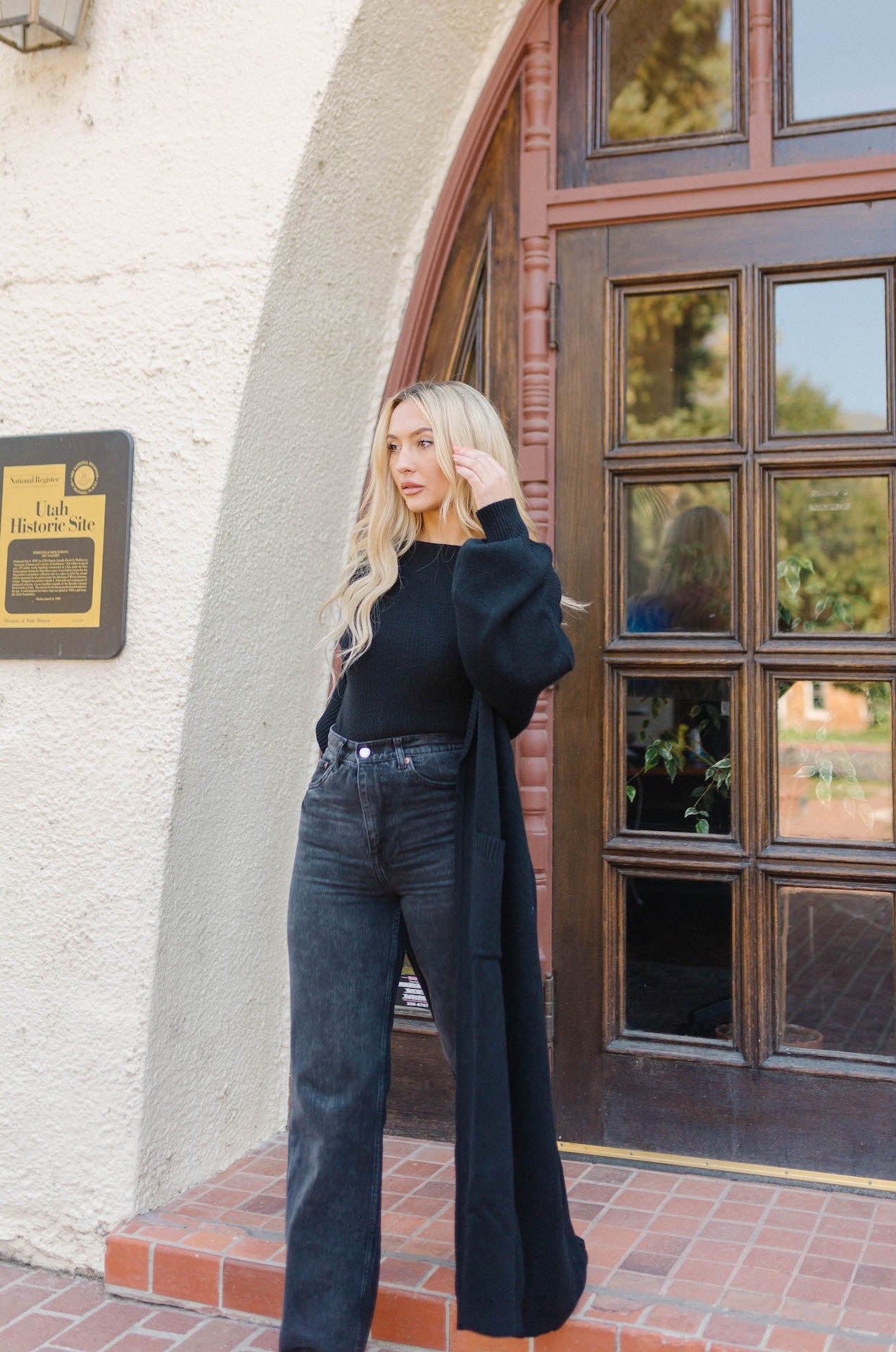 black long cardigan sweater with pockets