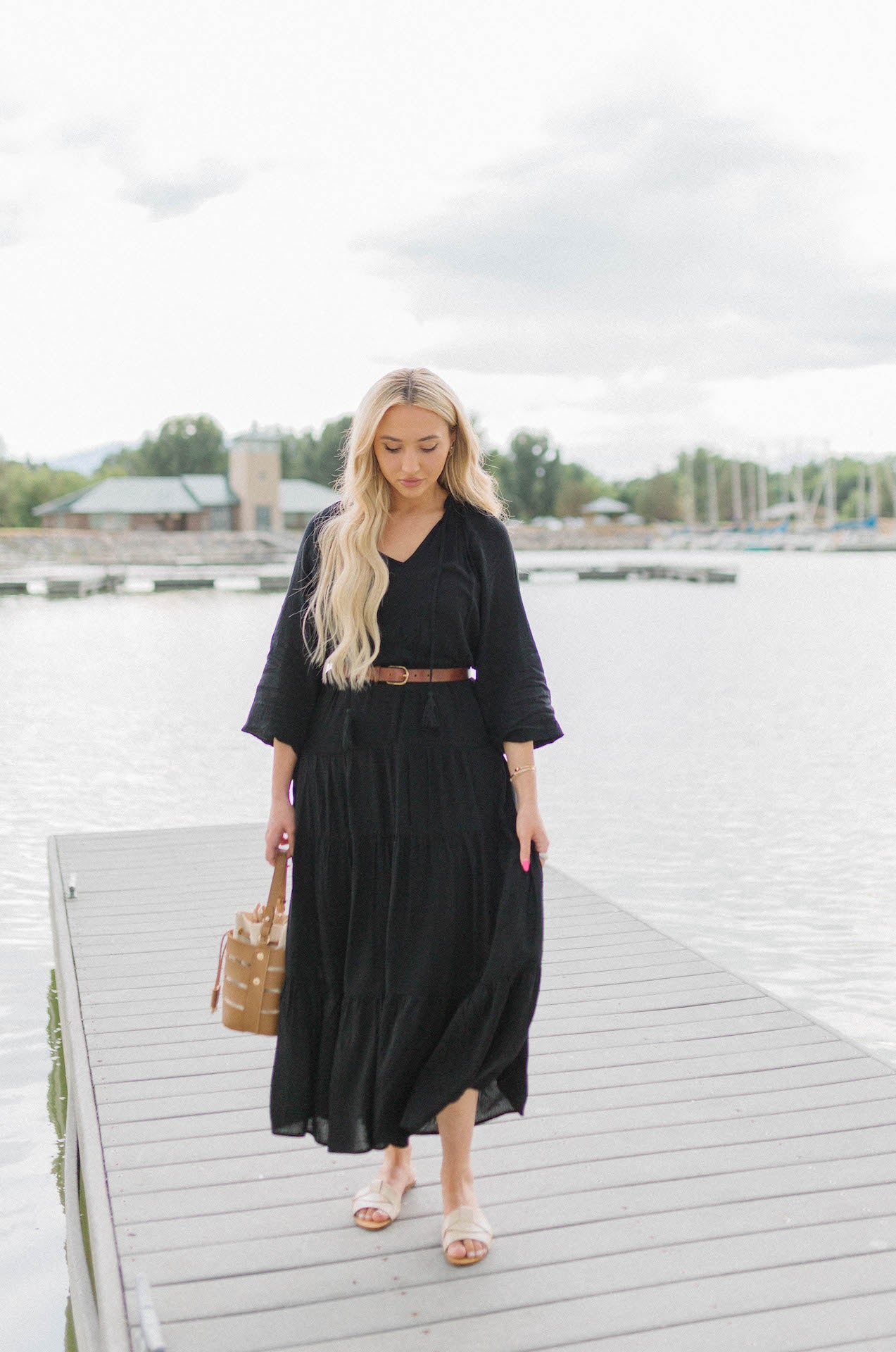 long sleeve black maxi dress casual