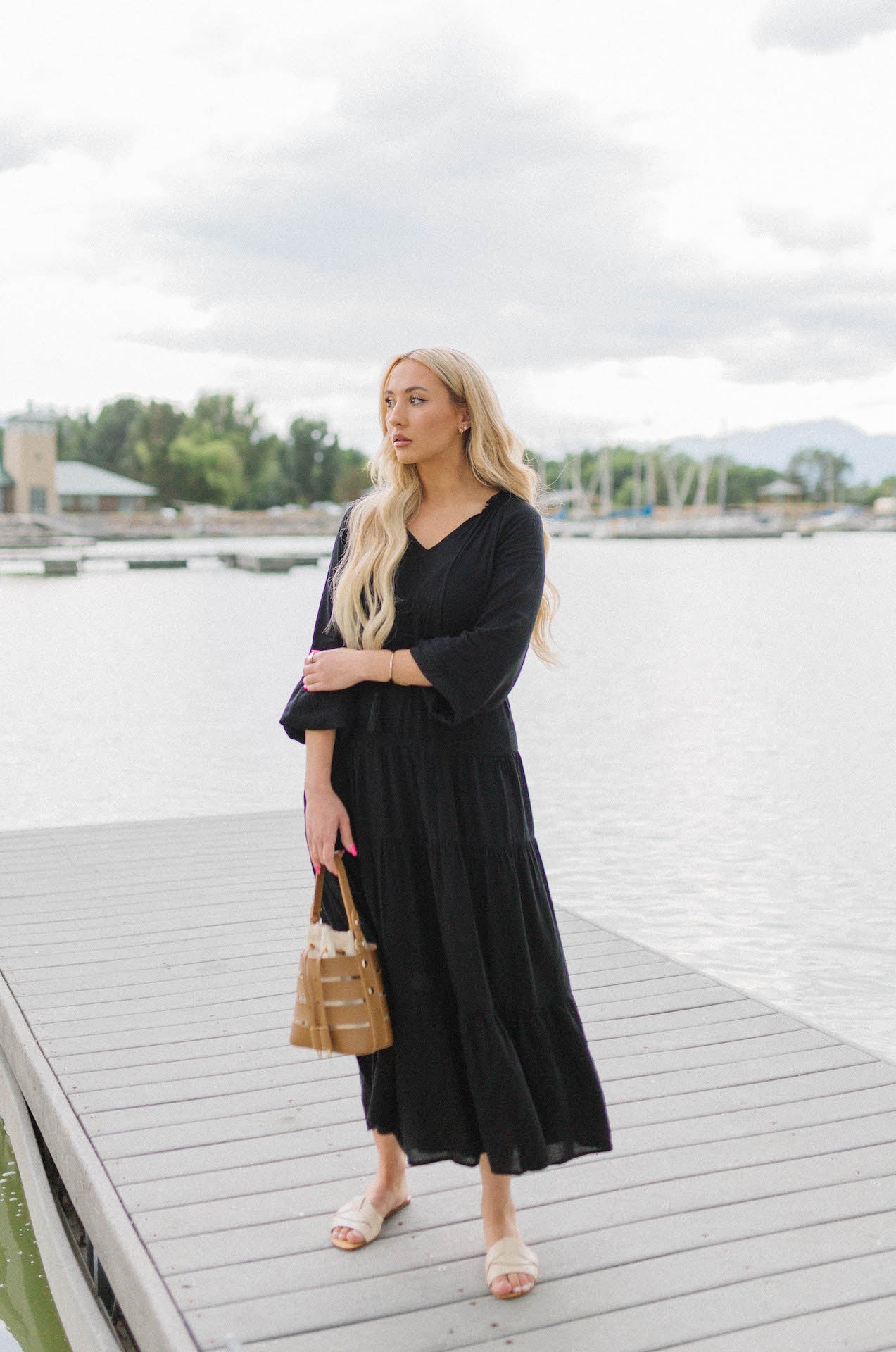 long sleeve black maxi dress casual