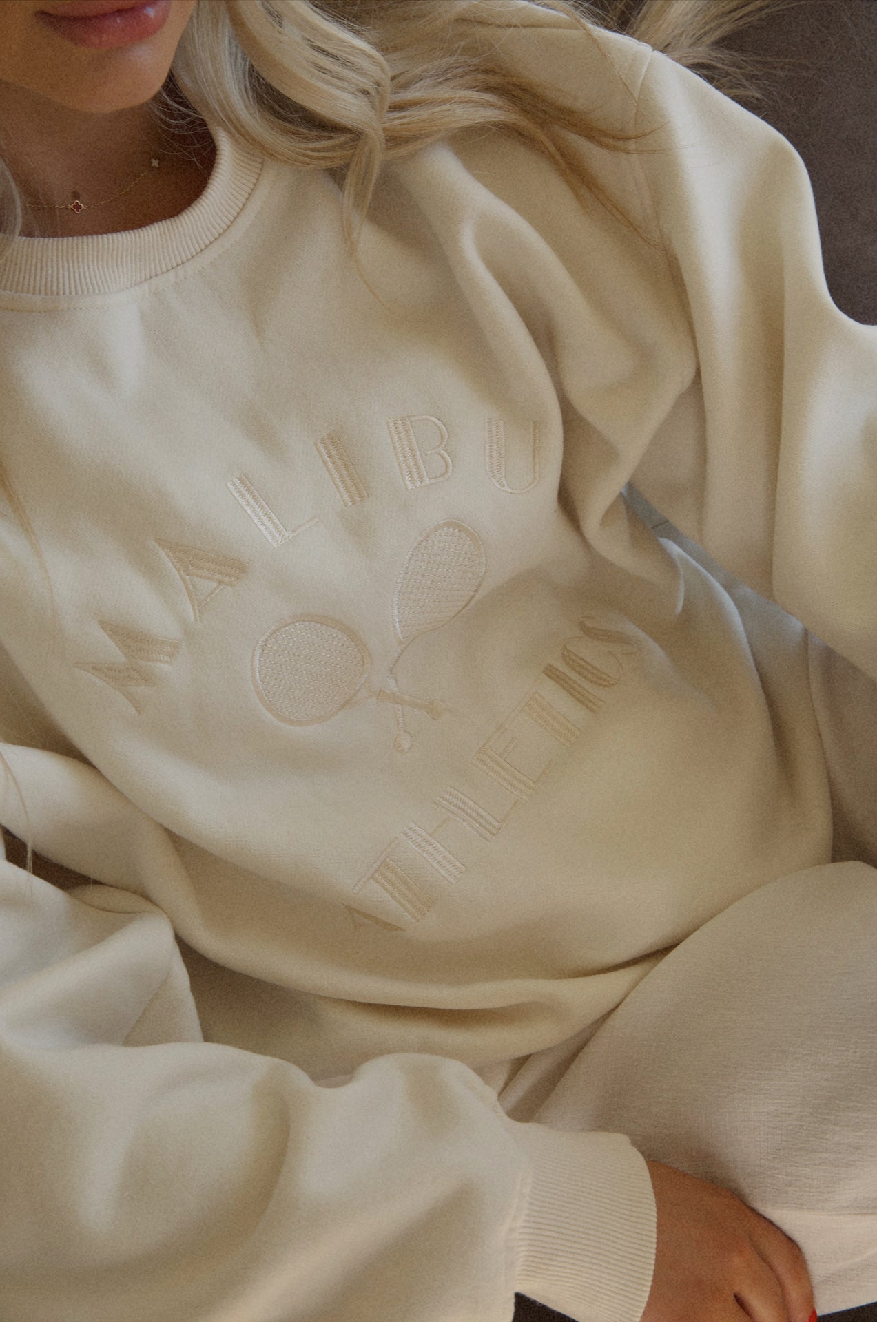 malibu sweatshirt with embroidered malibu athletics graphic pullover