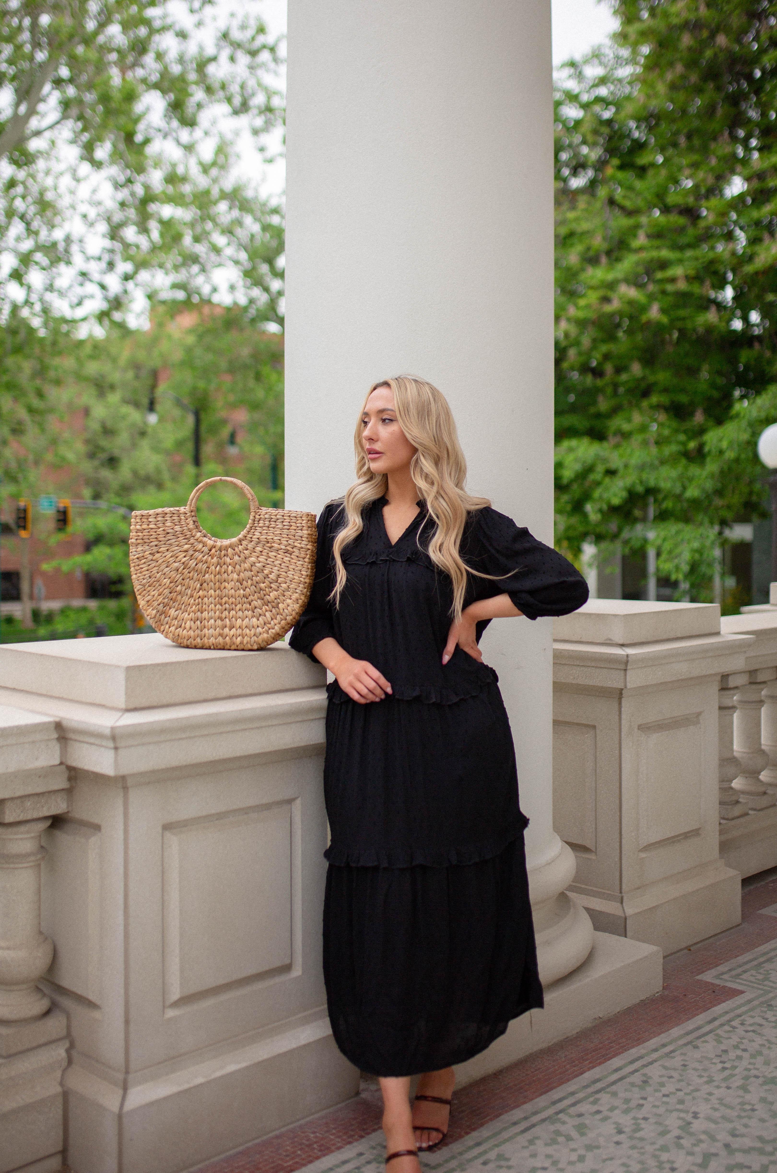black swiss dot dress