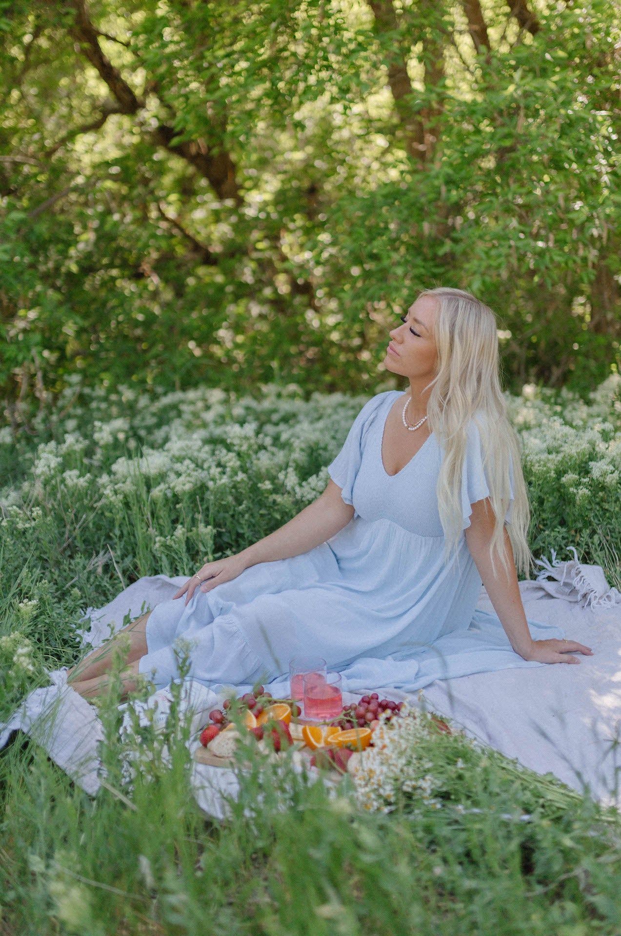 picnic outfit baby blue maxi dress with flutter sleeves