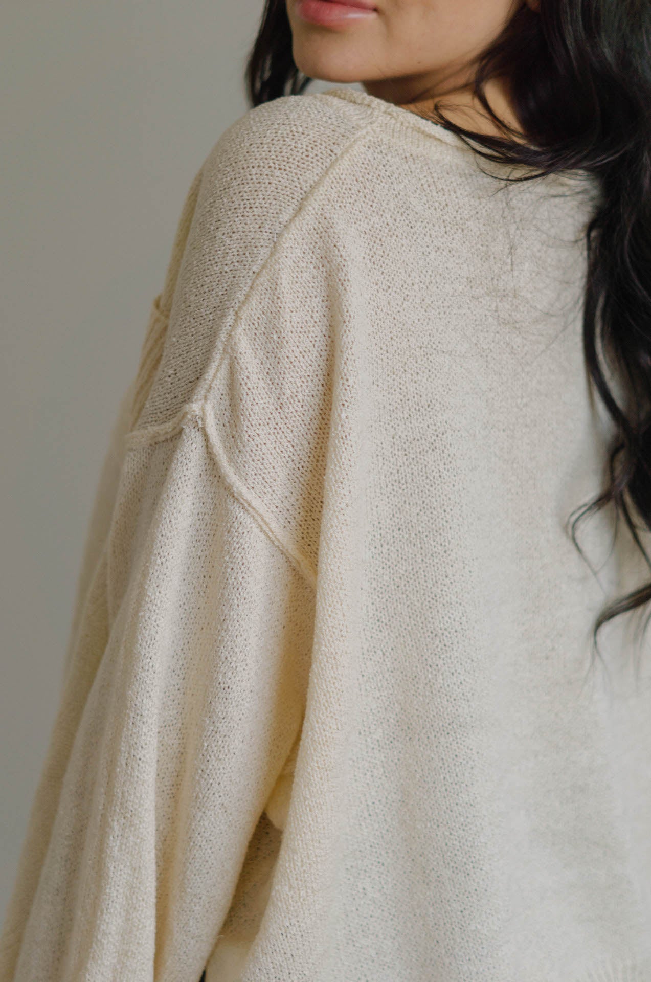 long sleeve lightweight cream knit top