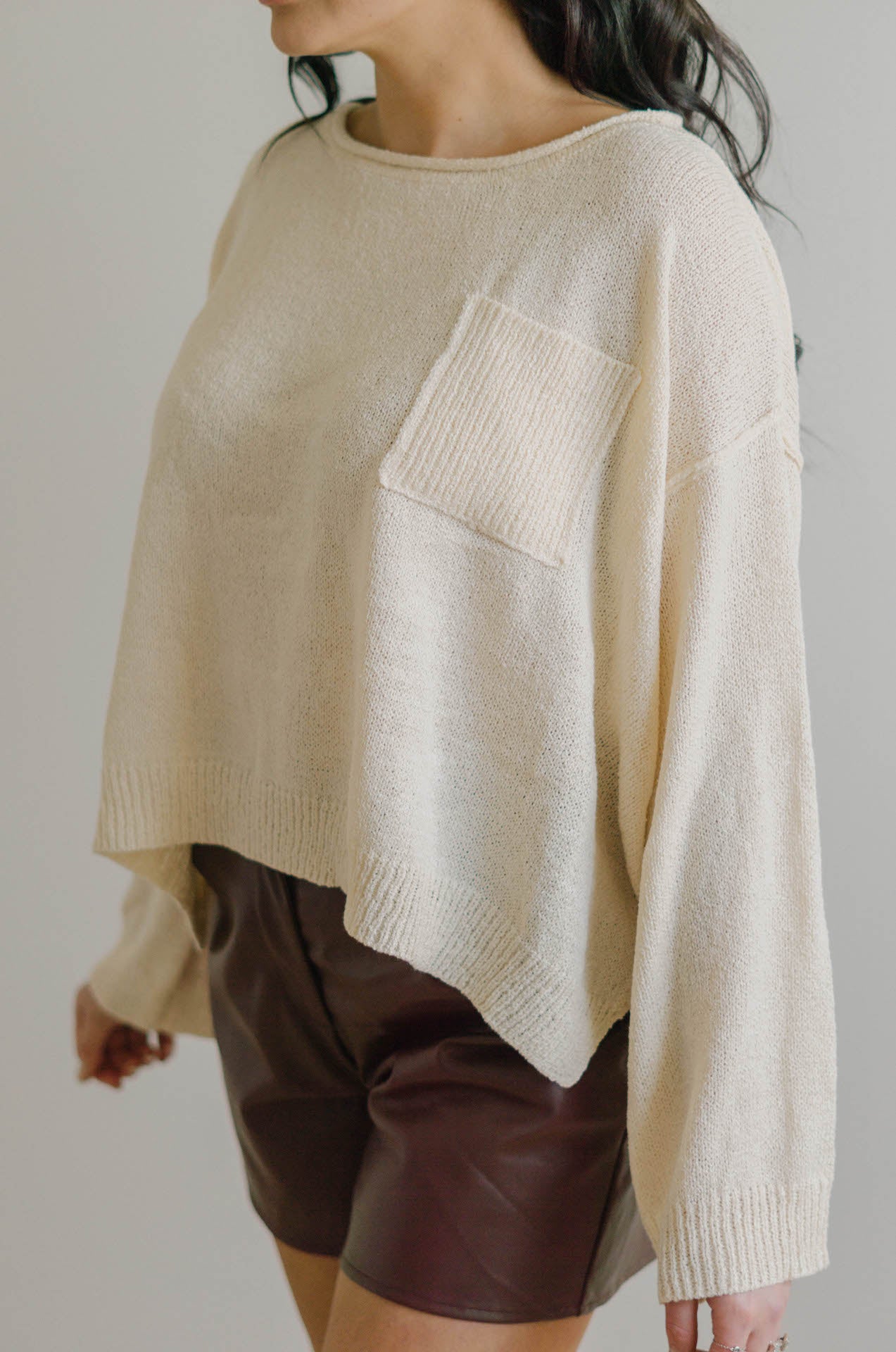 womens knit basic top in cream