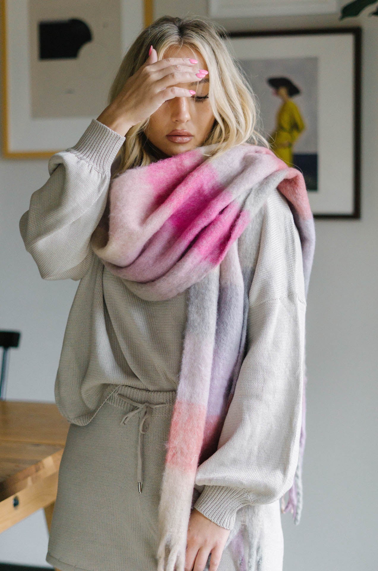 pink checkered scarf