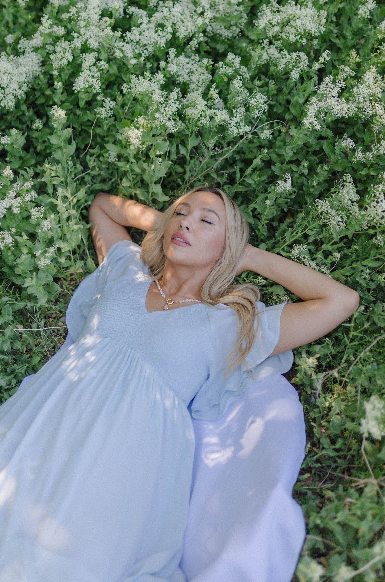 powder blue smocked dress