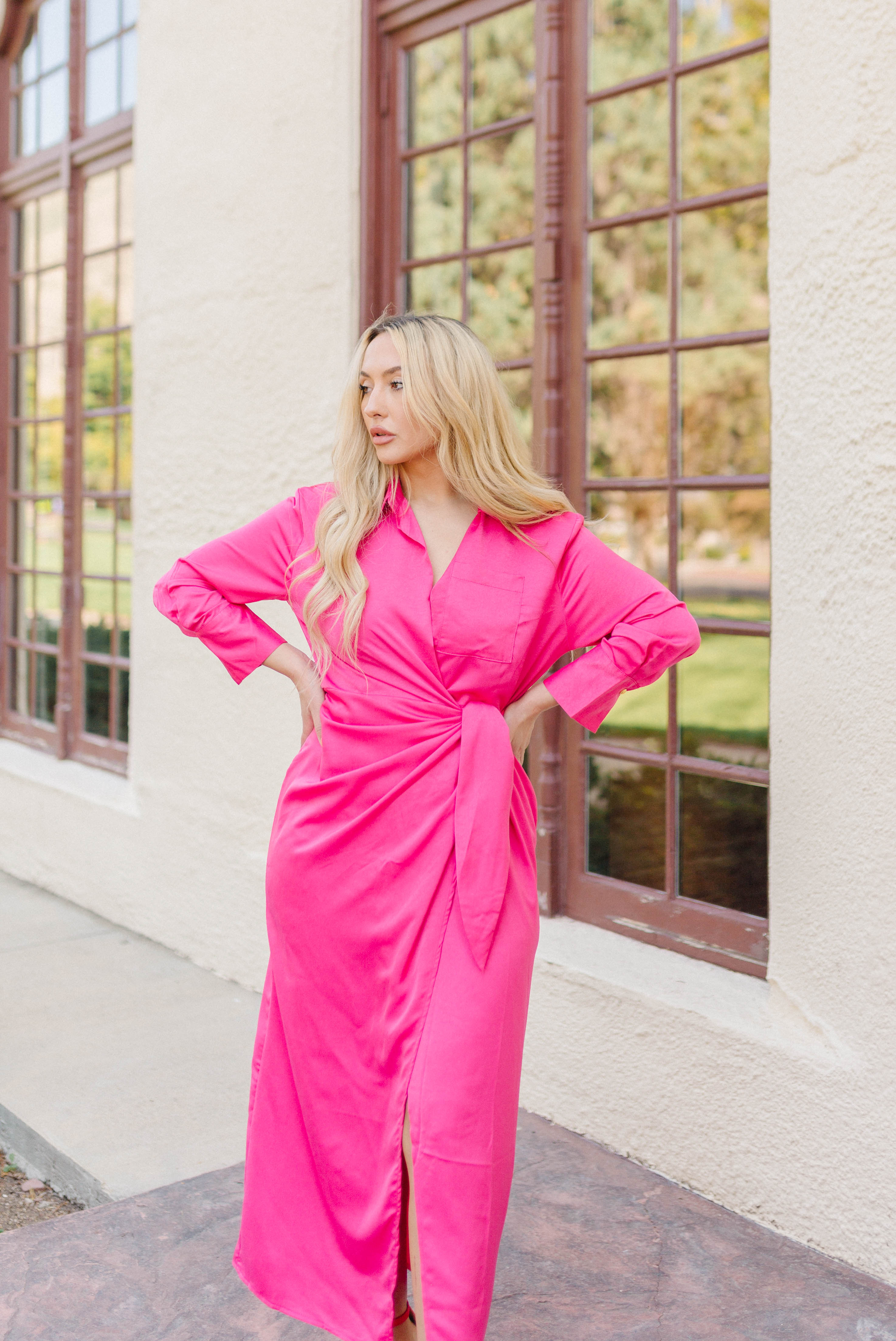 Out Of Your League Wrap Dress - Fuchsia