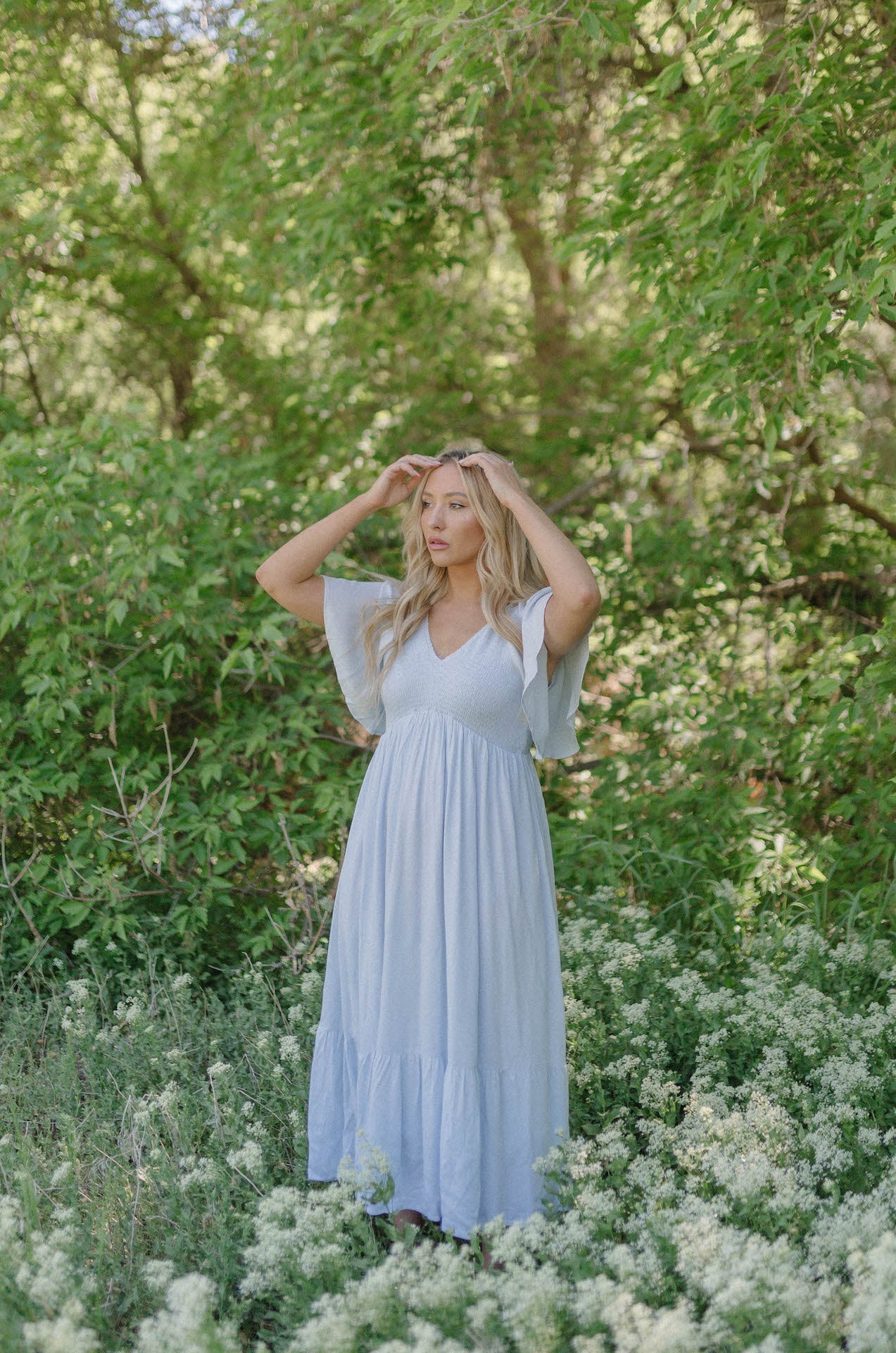 powder blue midi dress