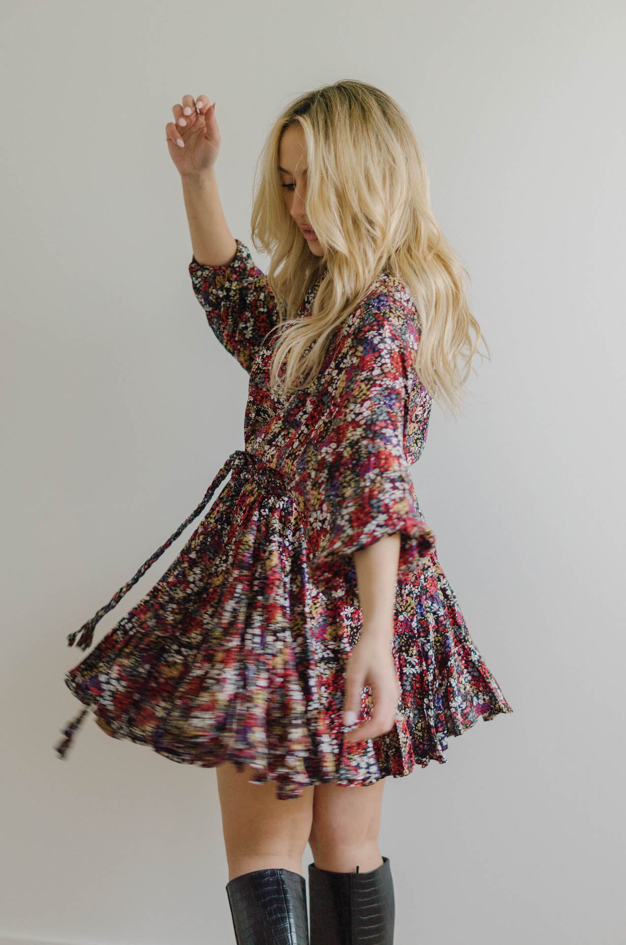 Lue Multicolor Floral Pleated Mini Dress