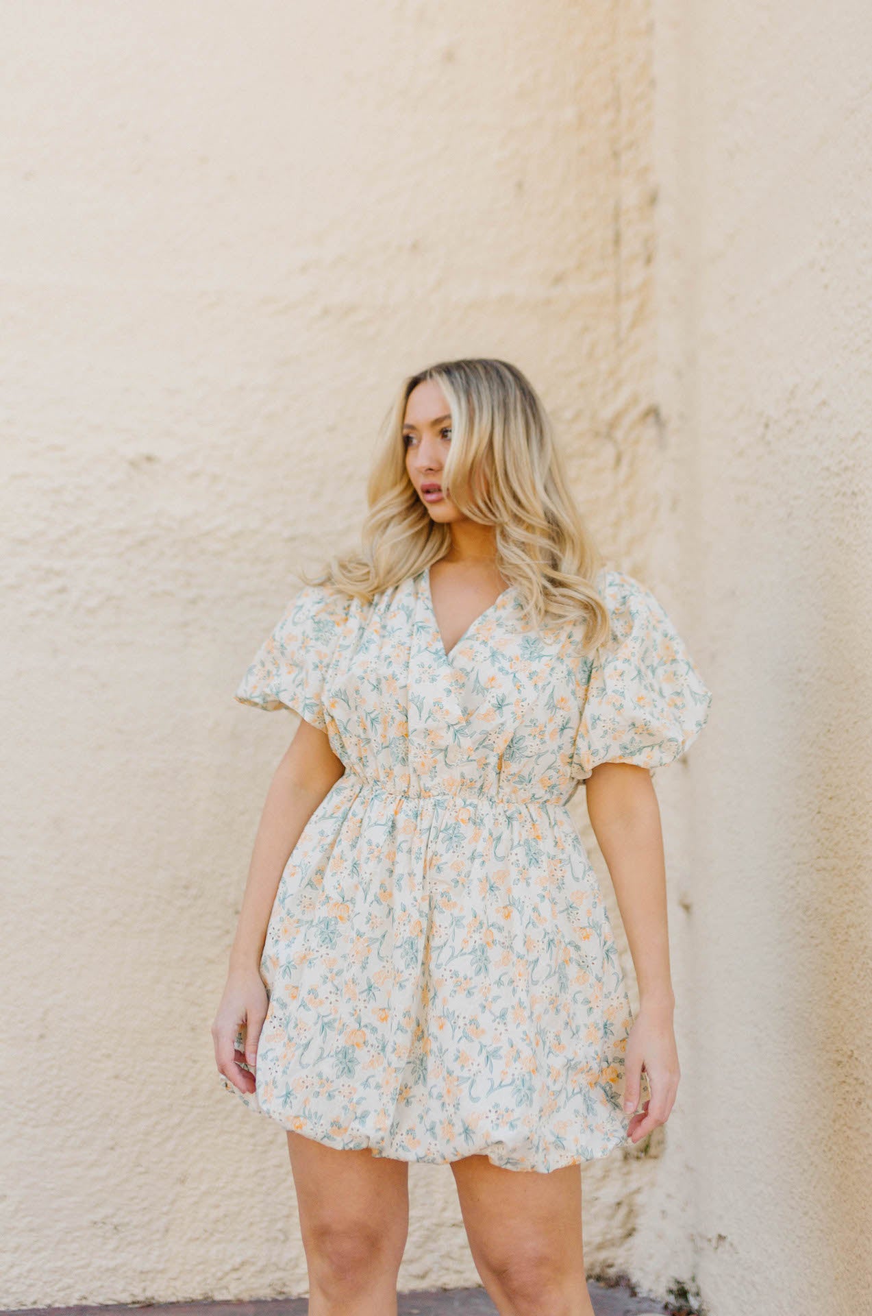free the roses floral embroidered bubble mini dress with puff sleeves