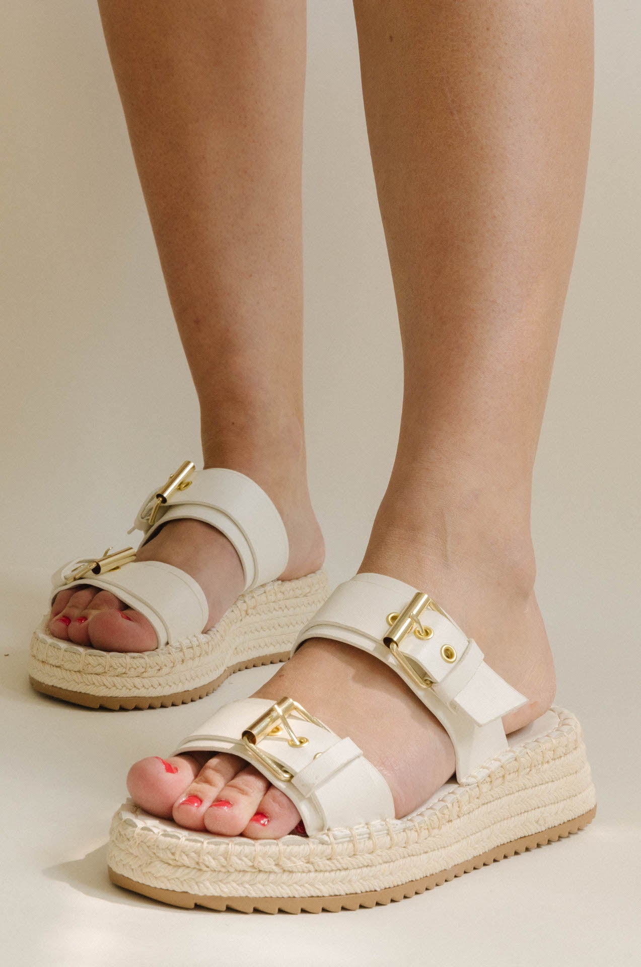 White Leather Platform Espadrille Sandals