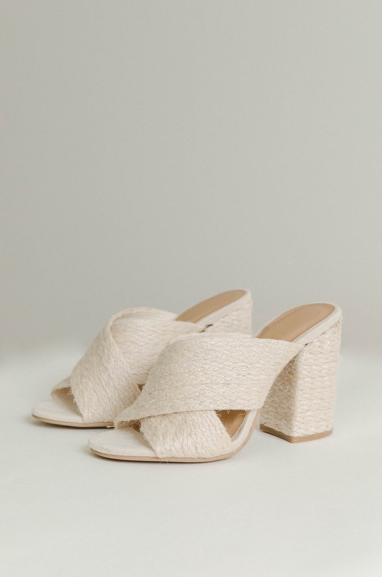 natural raffia criss cross chunky heels