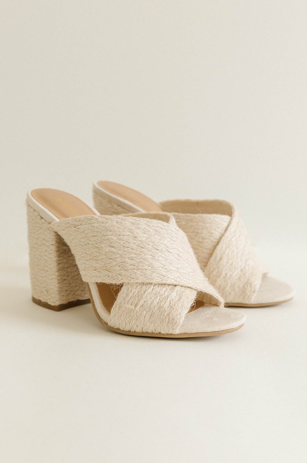 criss cross raffia chunky heels