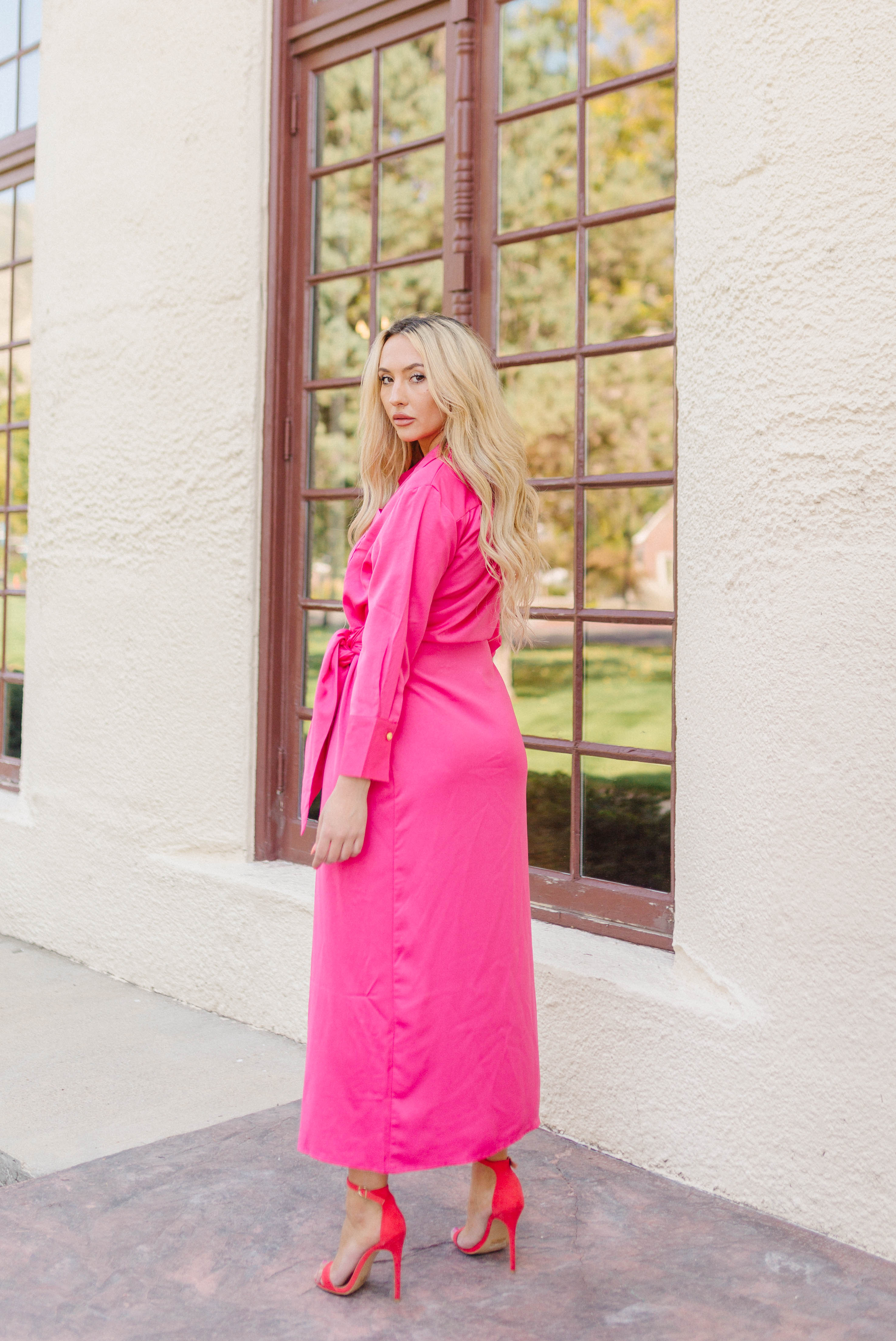 Out Of Your League Wrap Dress - Fuchsia