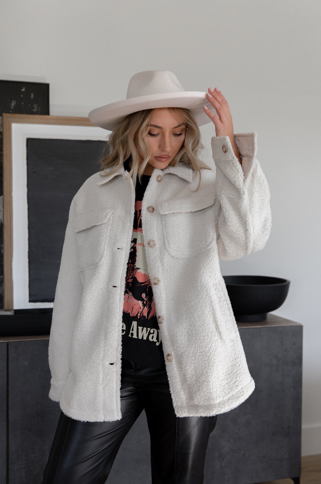 cream oversized sherpa shacket