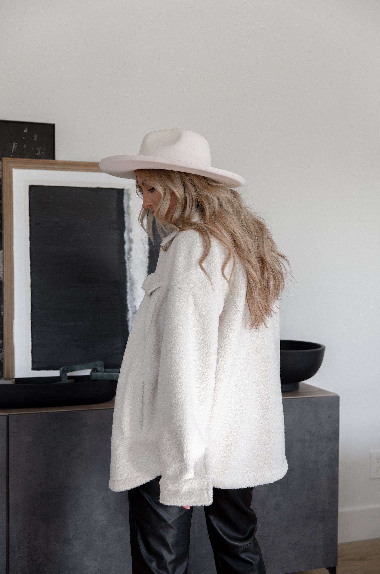 cream oversized sherpa shacket