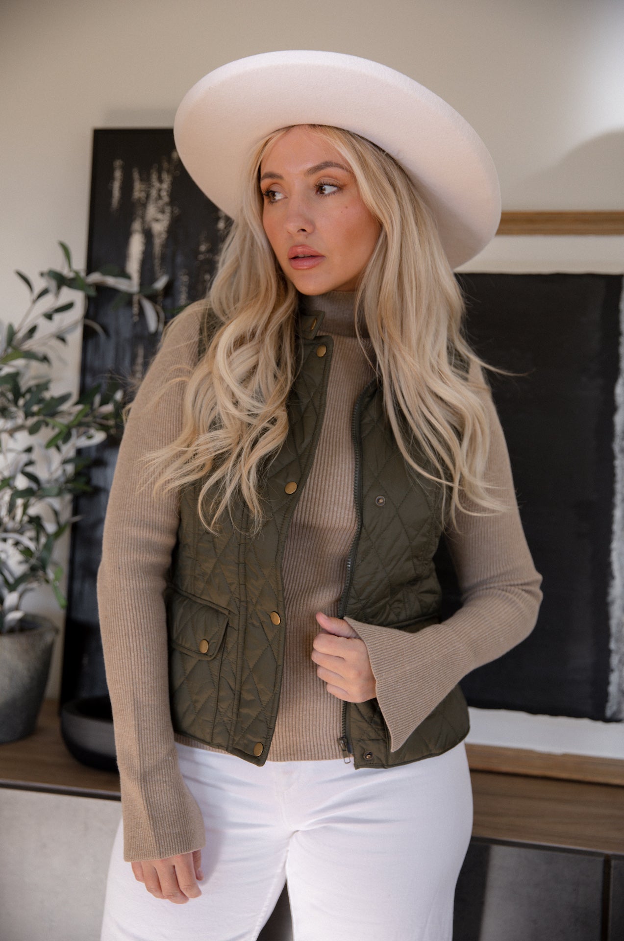 olive quilted vest