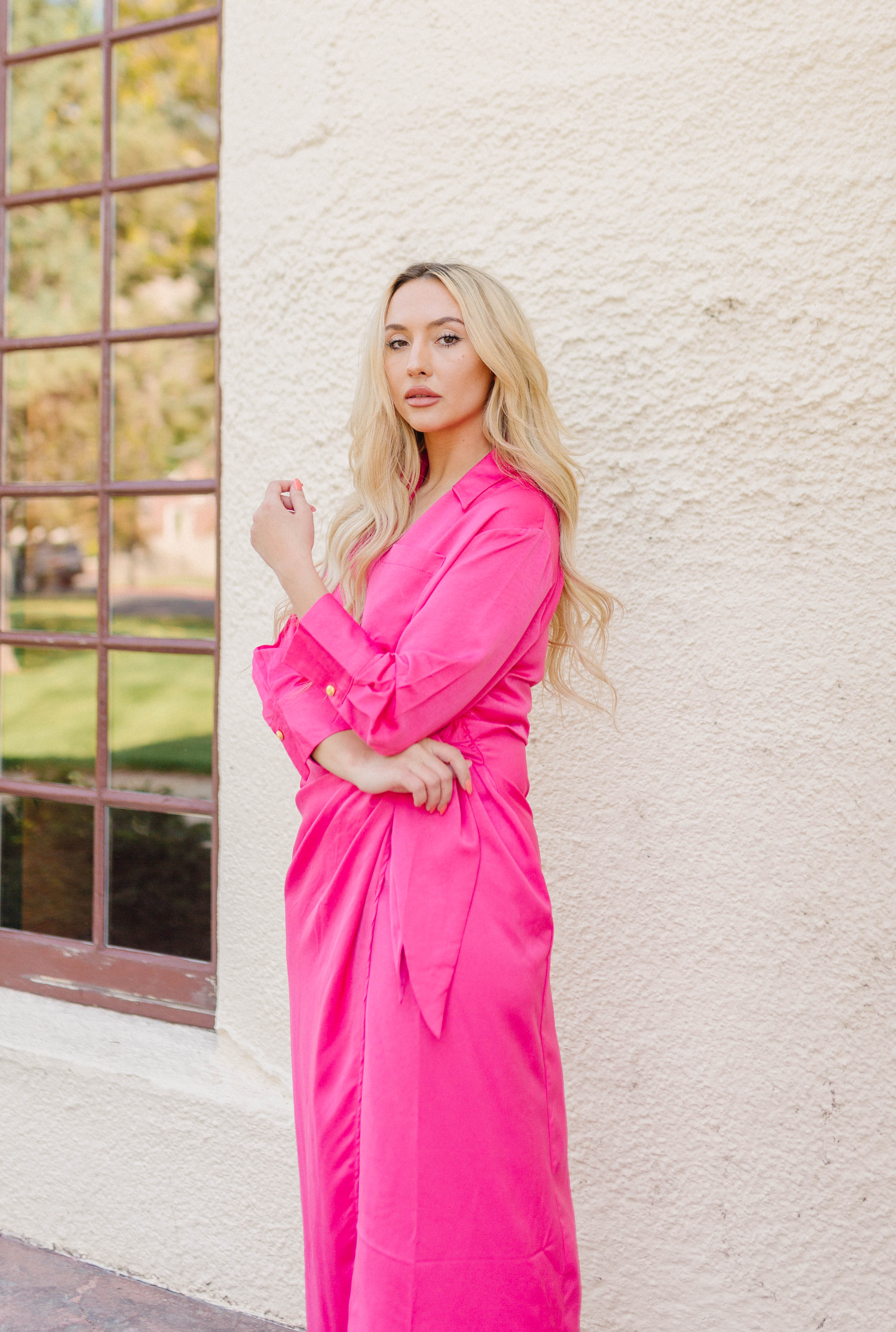 Out Of Your League Wrap Dress - Fuchsia