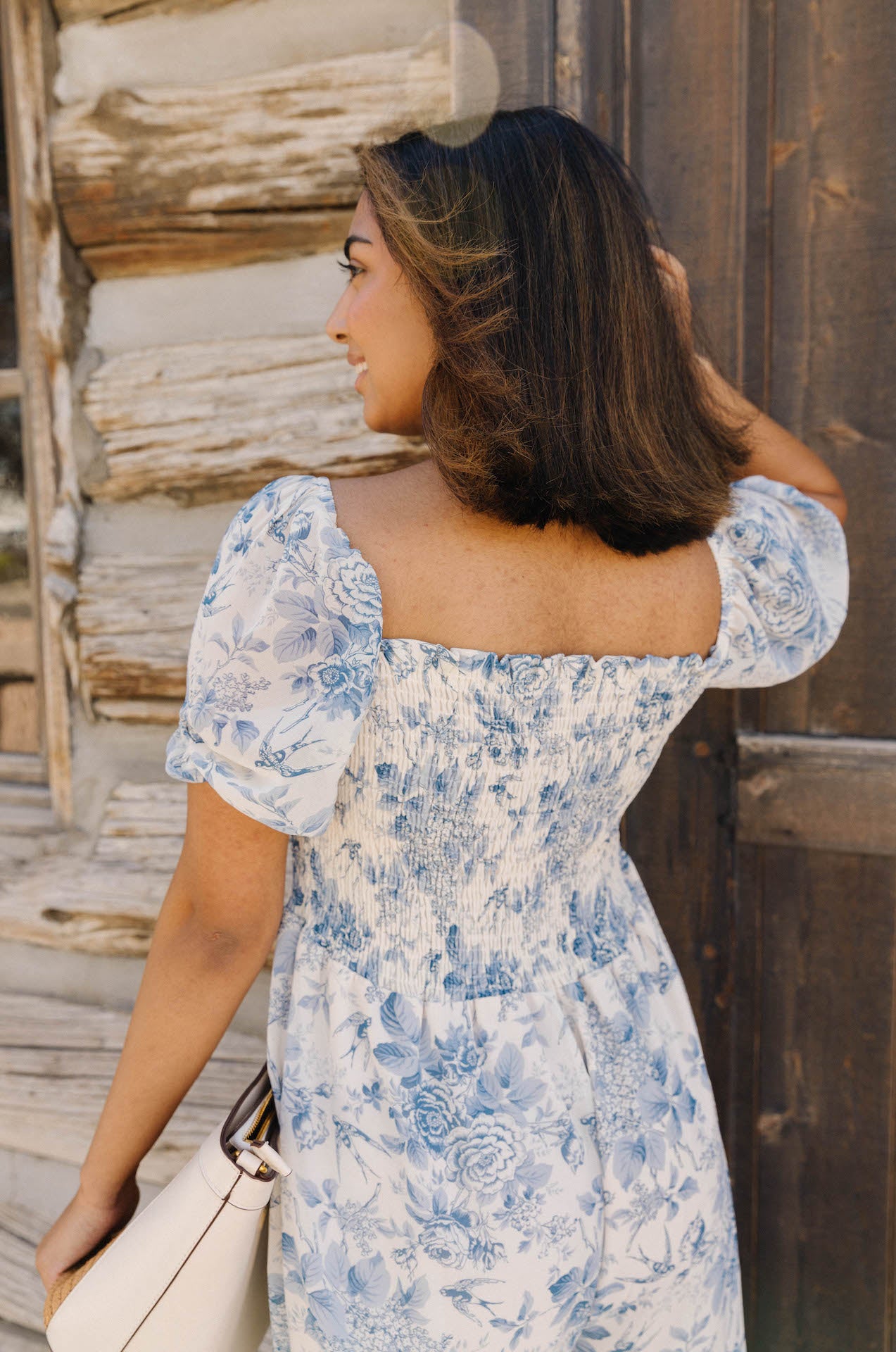 blue floral print puff sleeve jumpsuit