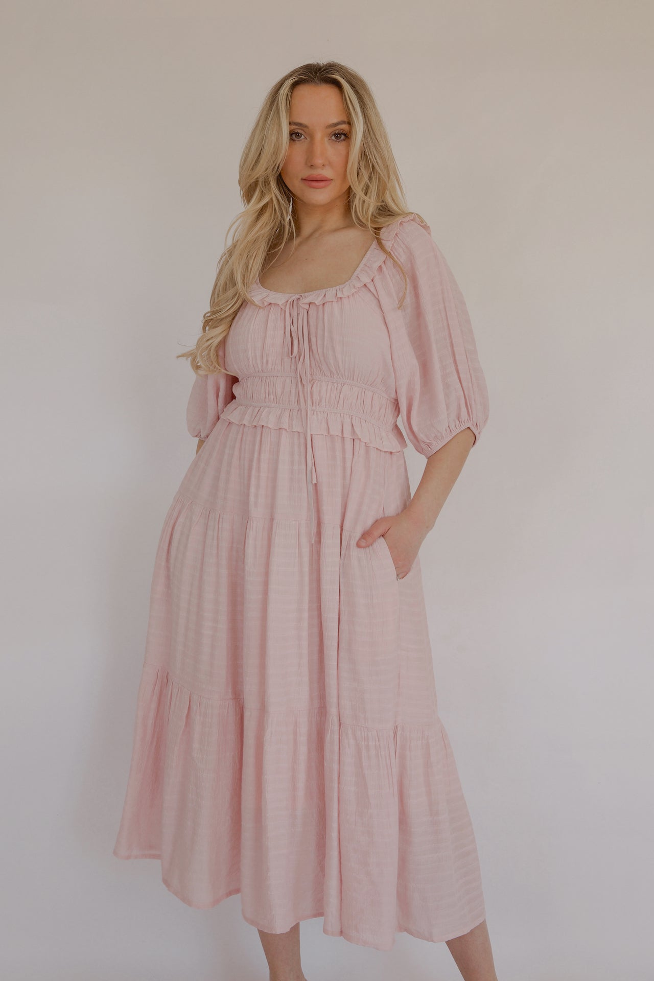 Alina Pink Midi Dress