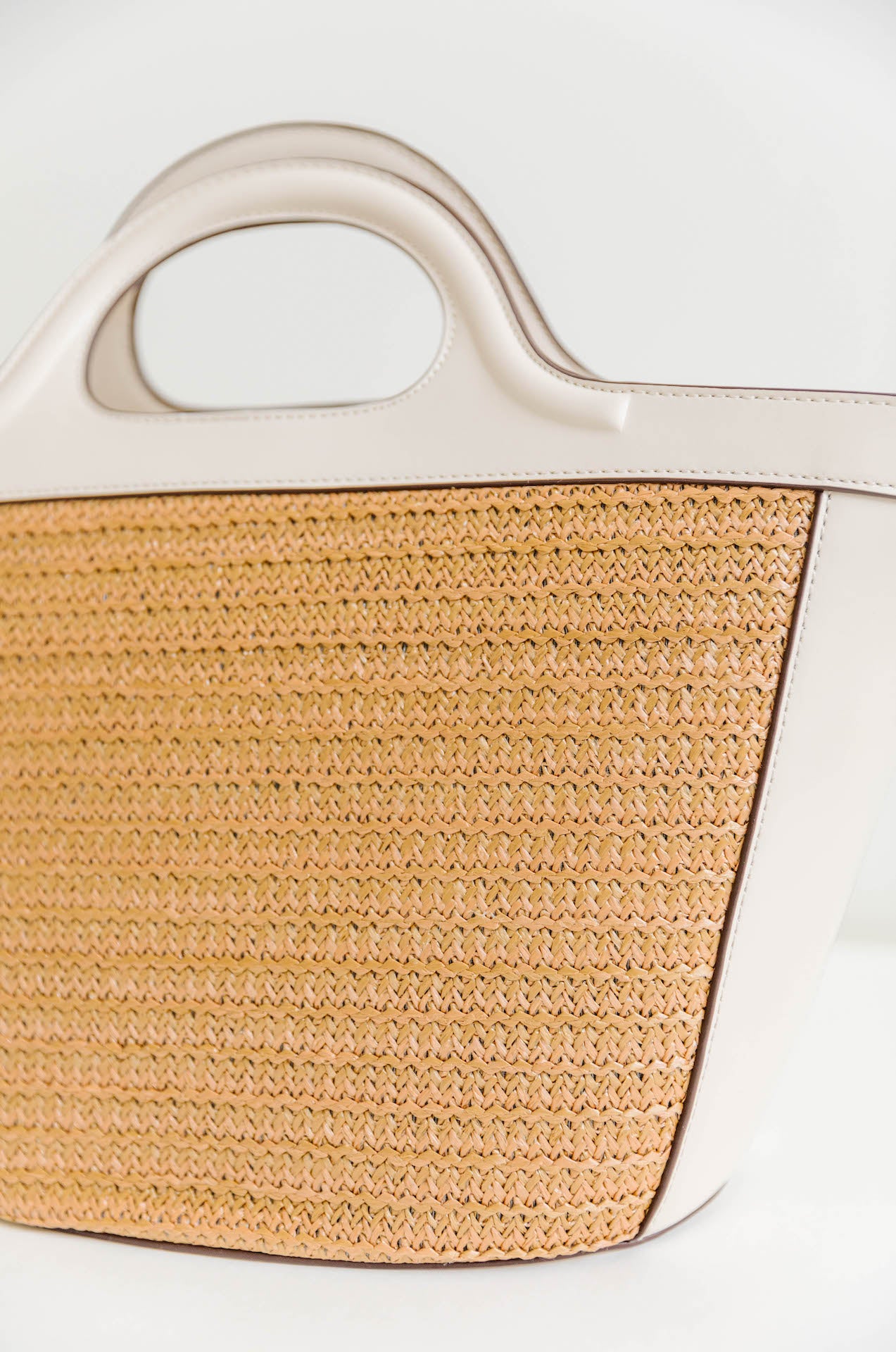 melie bianco raffia straw ivory vegan leather bag