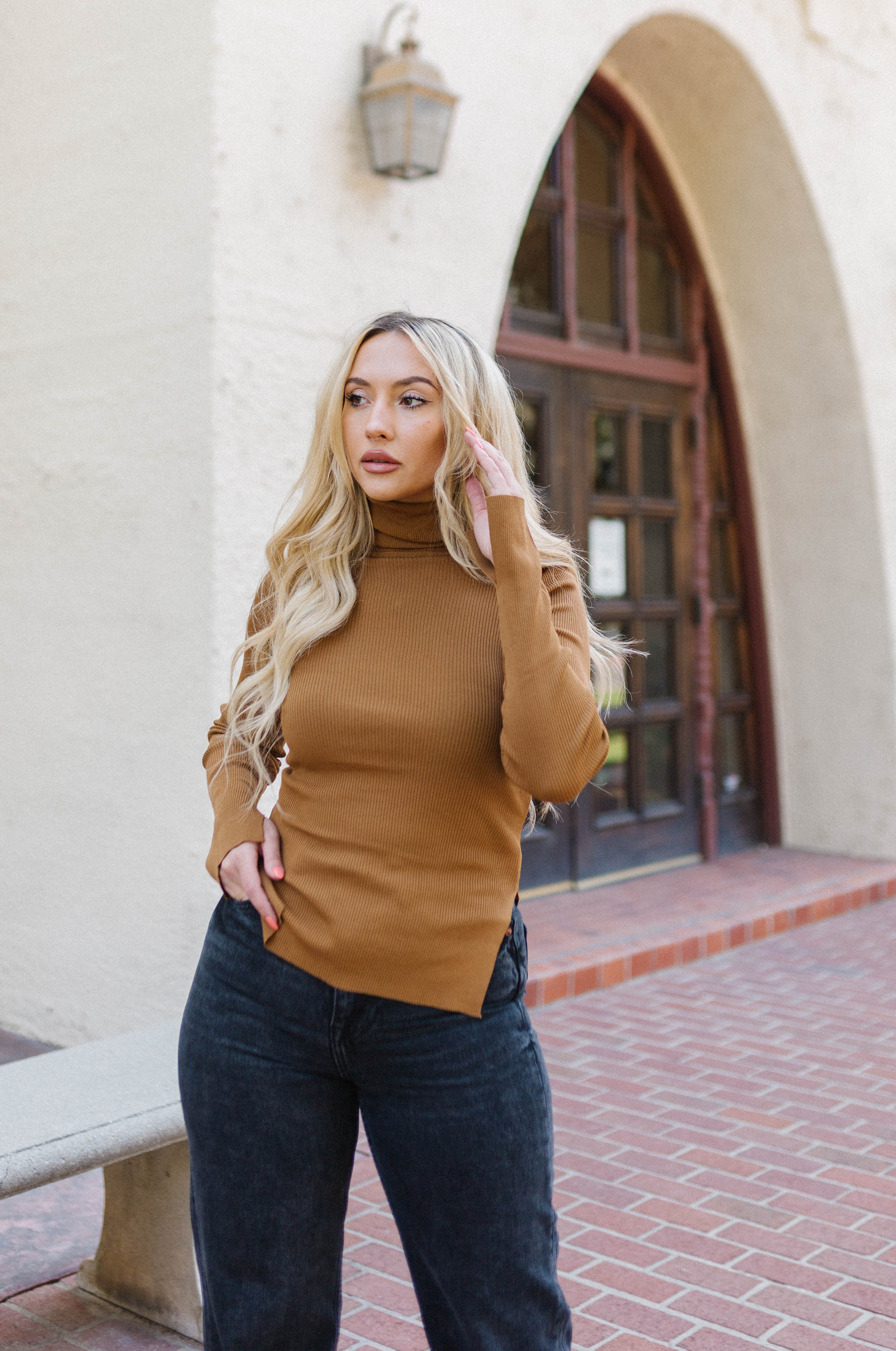 Essential Knit Turtleneck Top - Brown