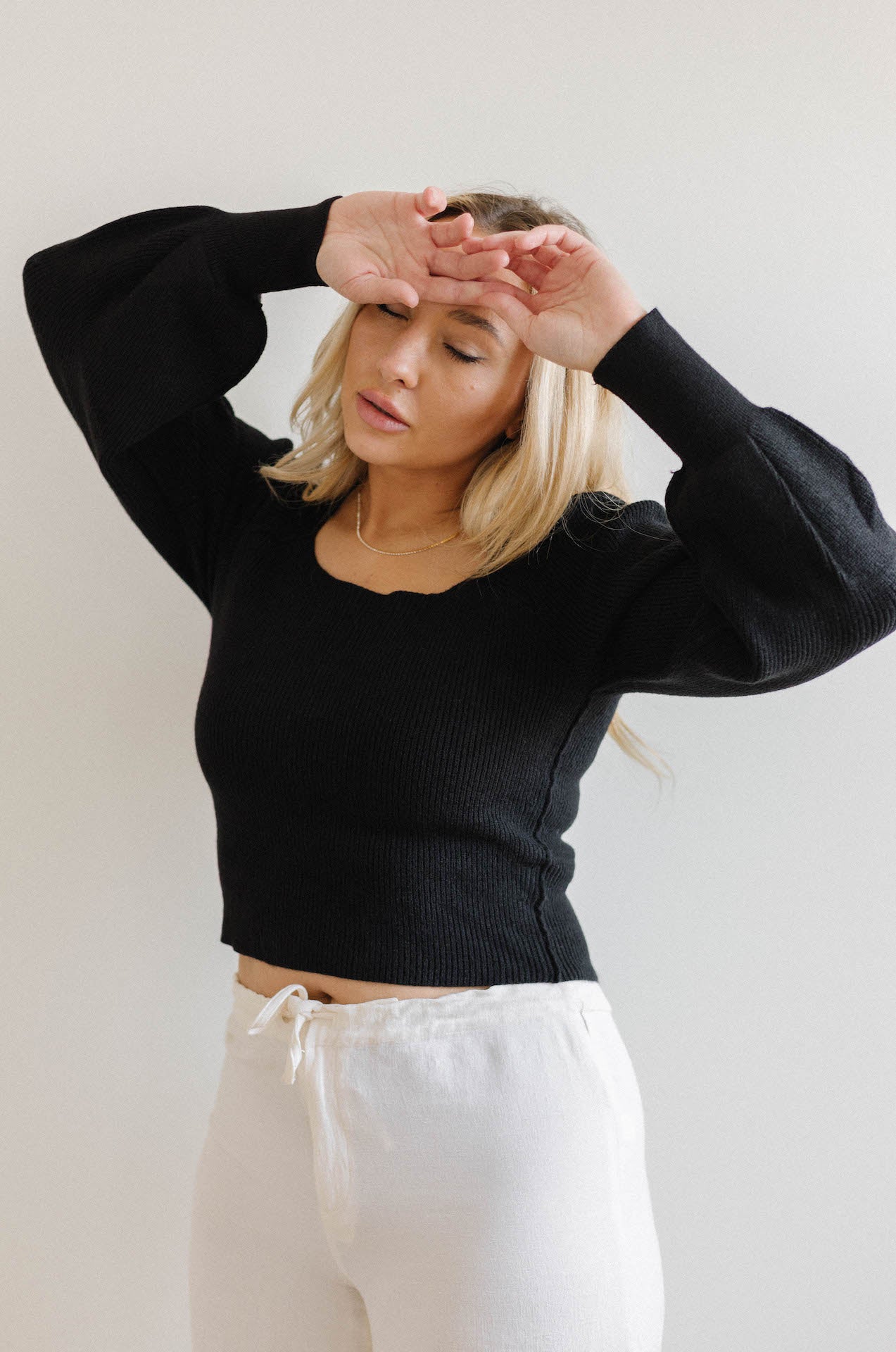 black ribbed square neckline sweater