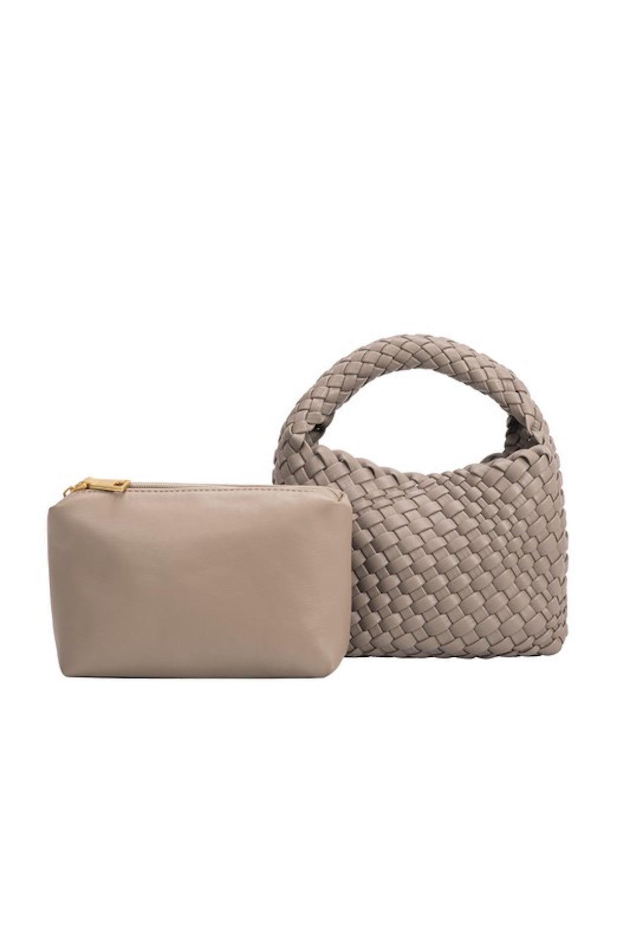 melie bianco woven taupe handbag