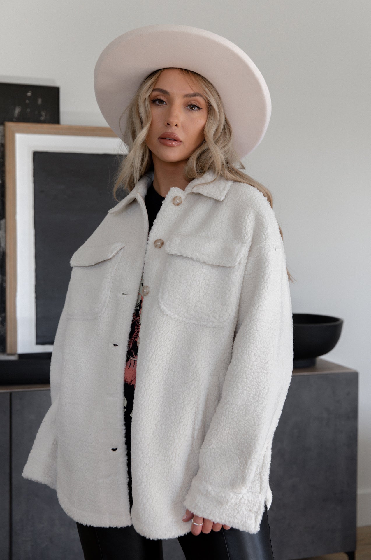 cream oversized sherpa shacket