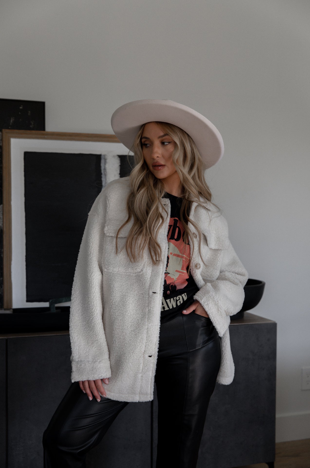 cream oversized sherpa shacket