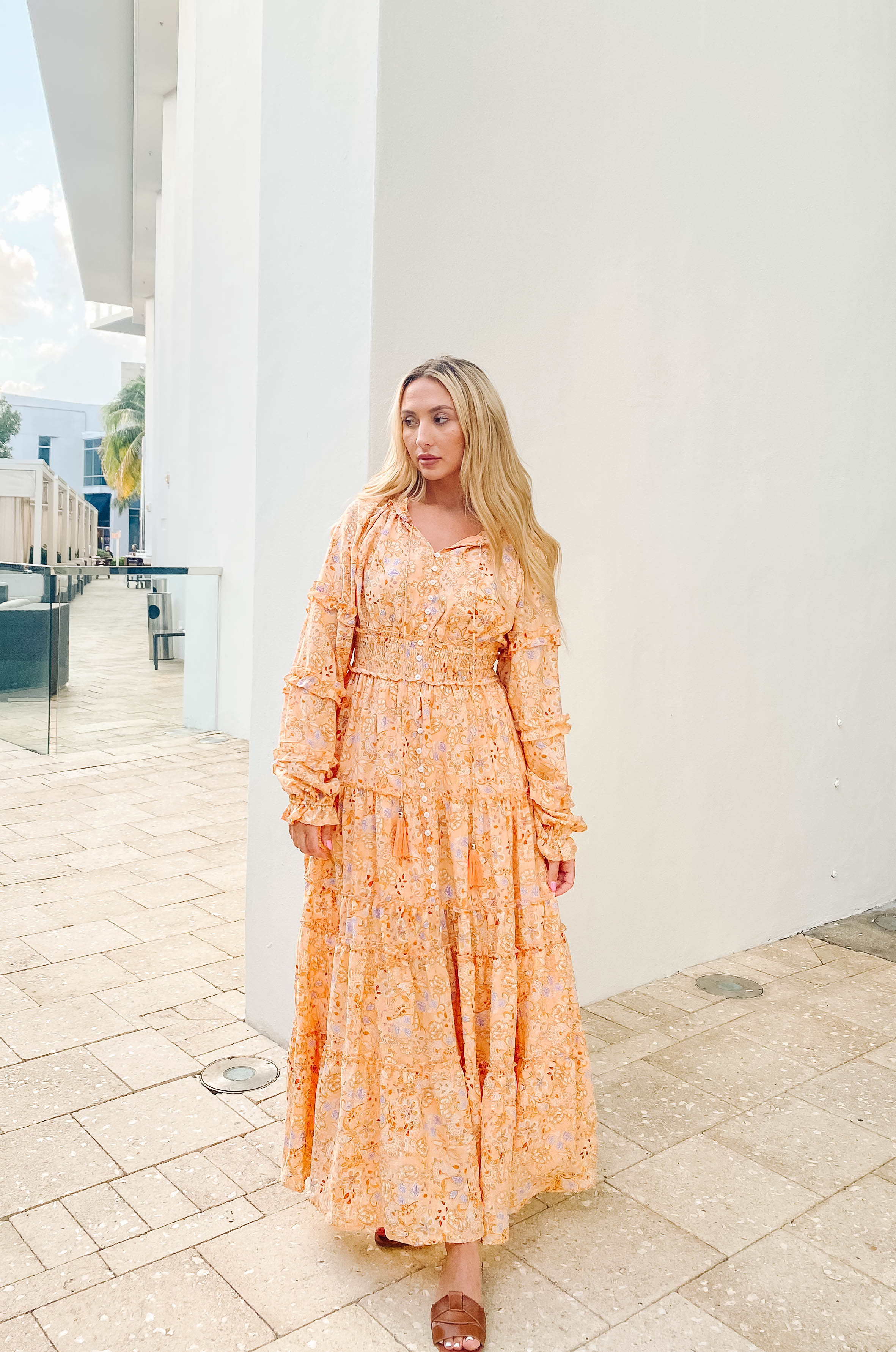 orange boho style maxi dress