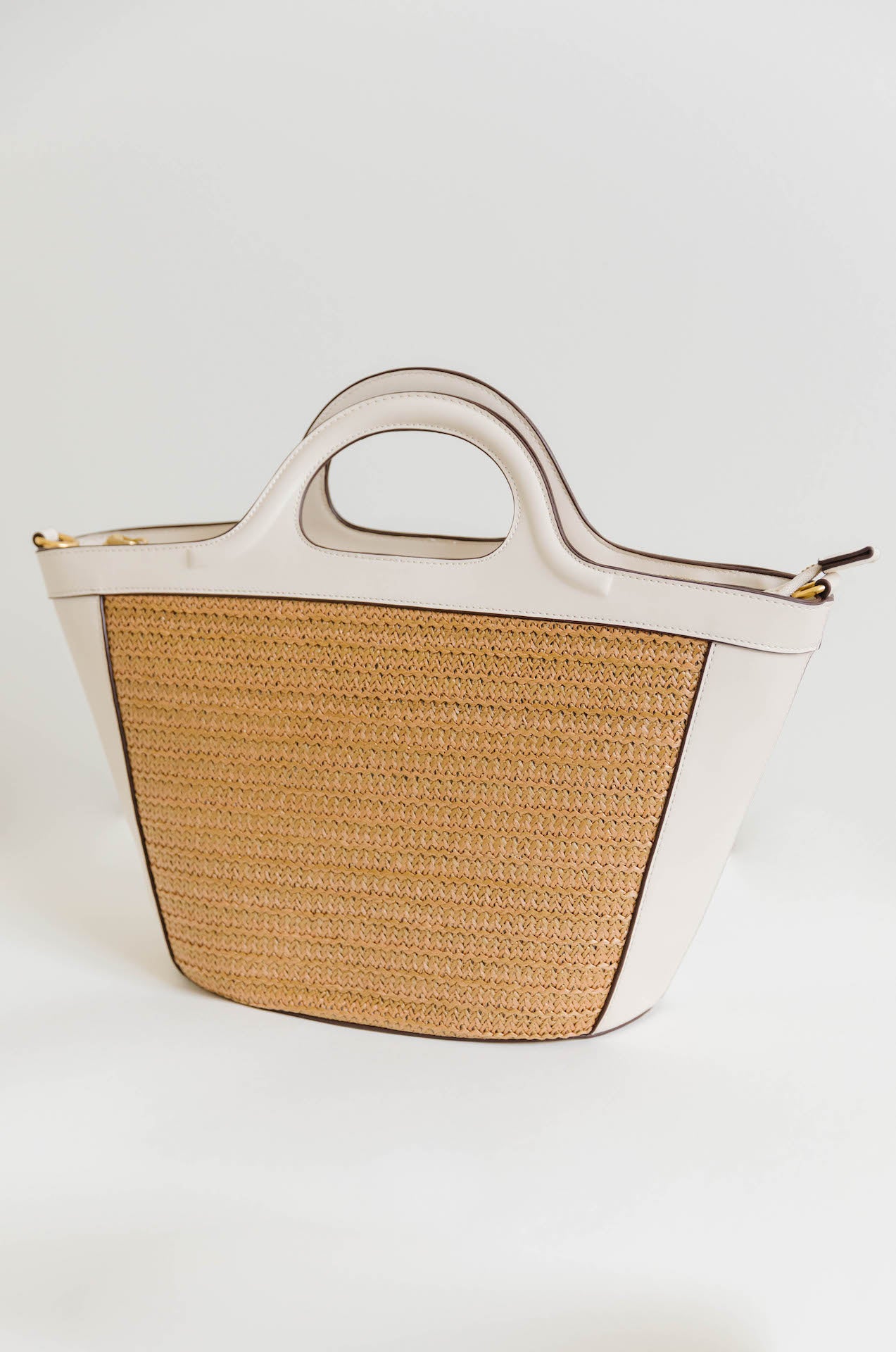 melie bianco raffia ivory vegan leather bag
