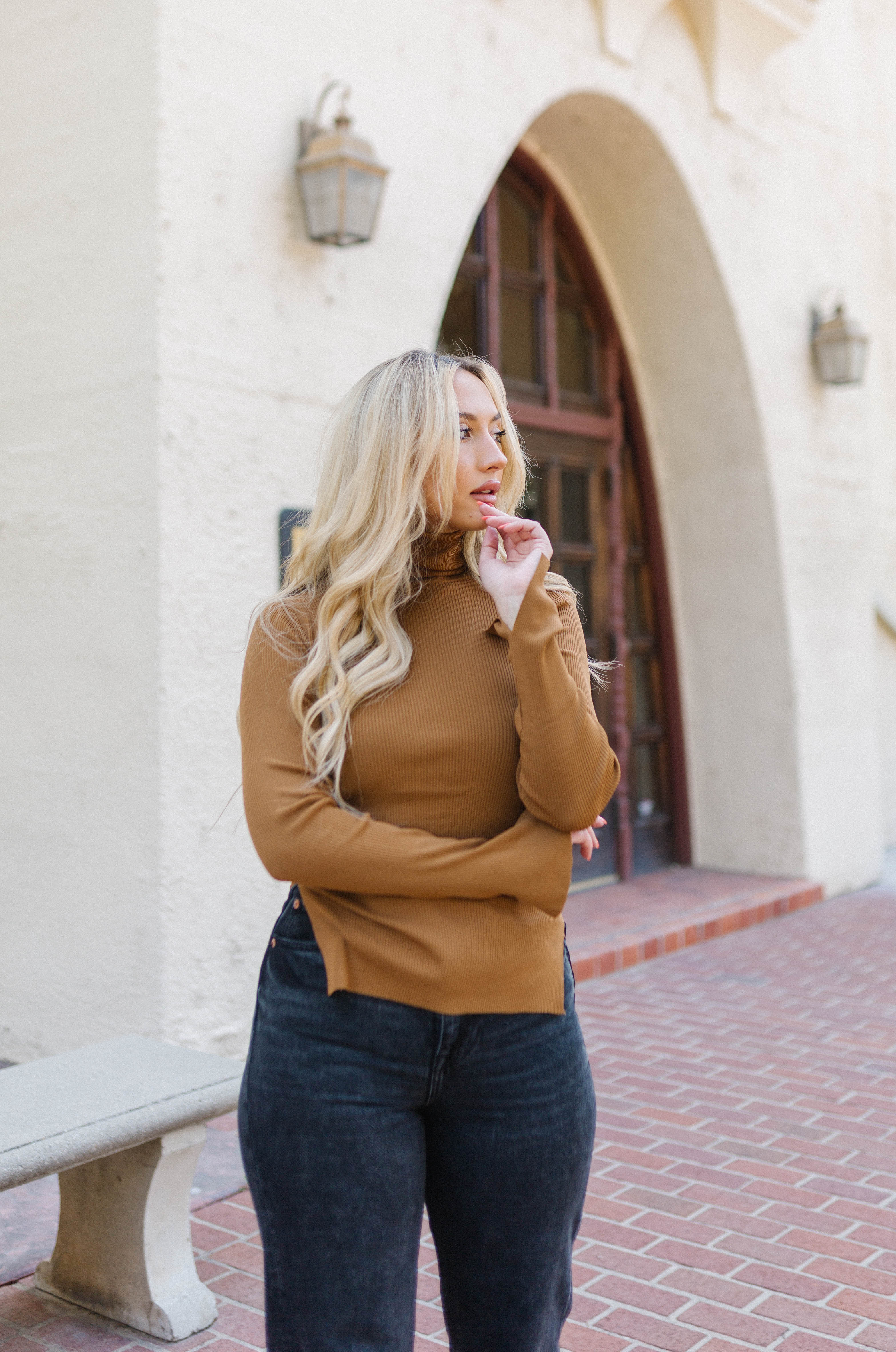 Essential Knit Turtleneck Top - Brown