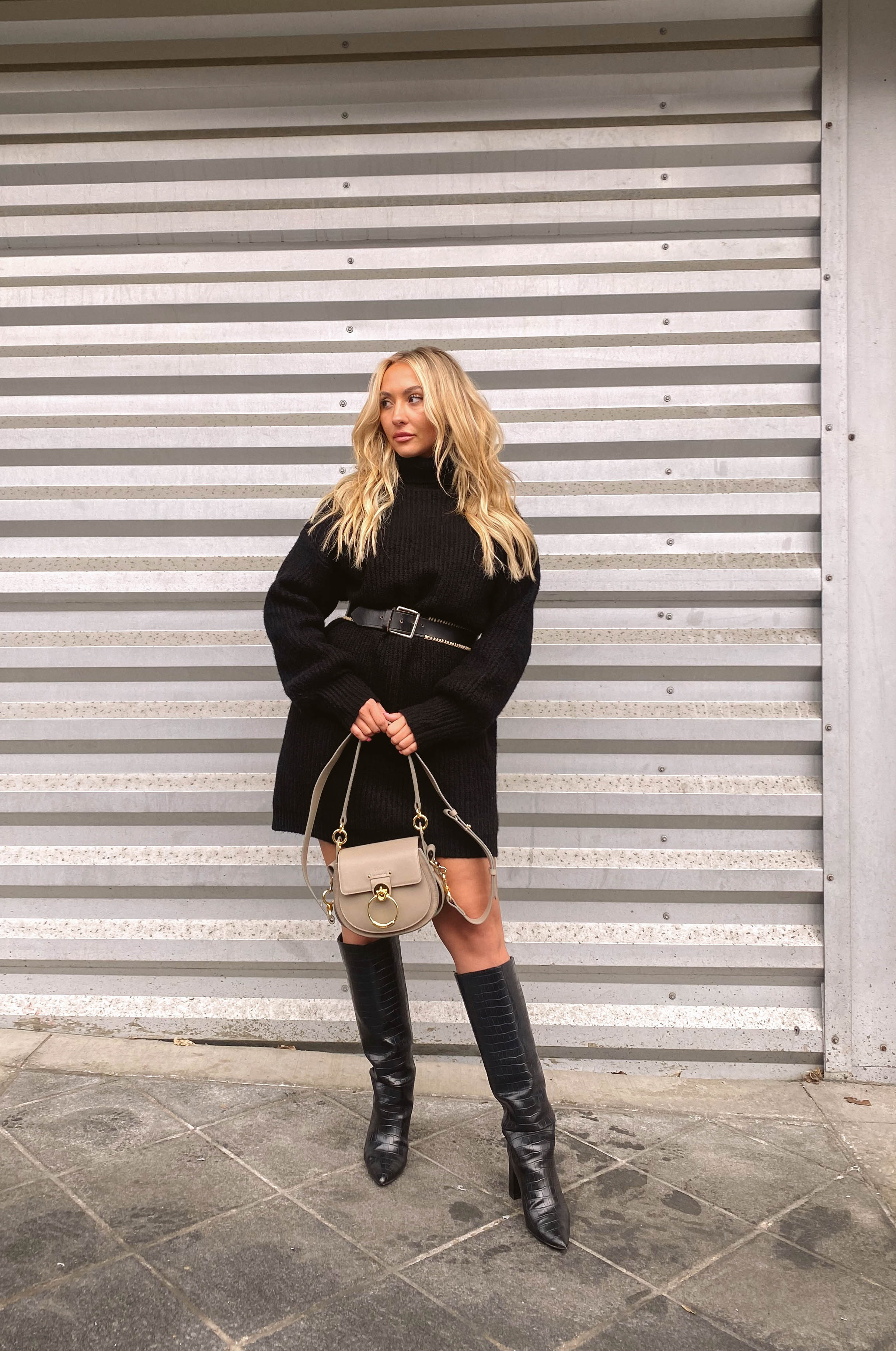 black turtleneck mini dress