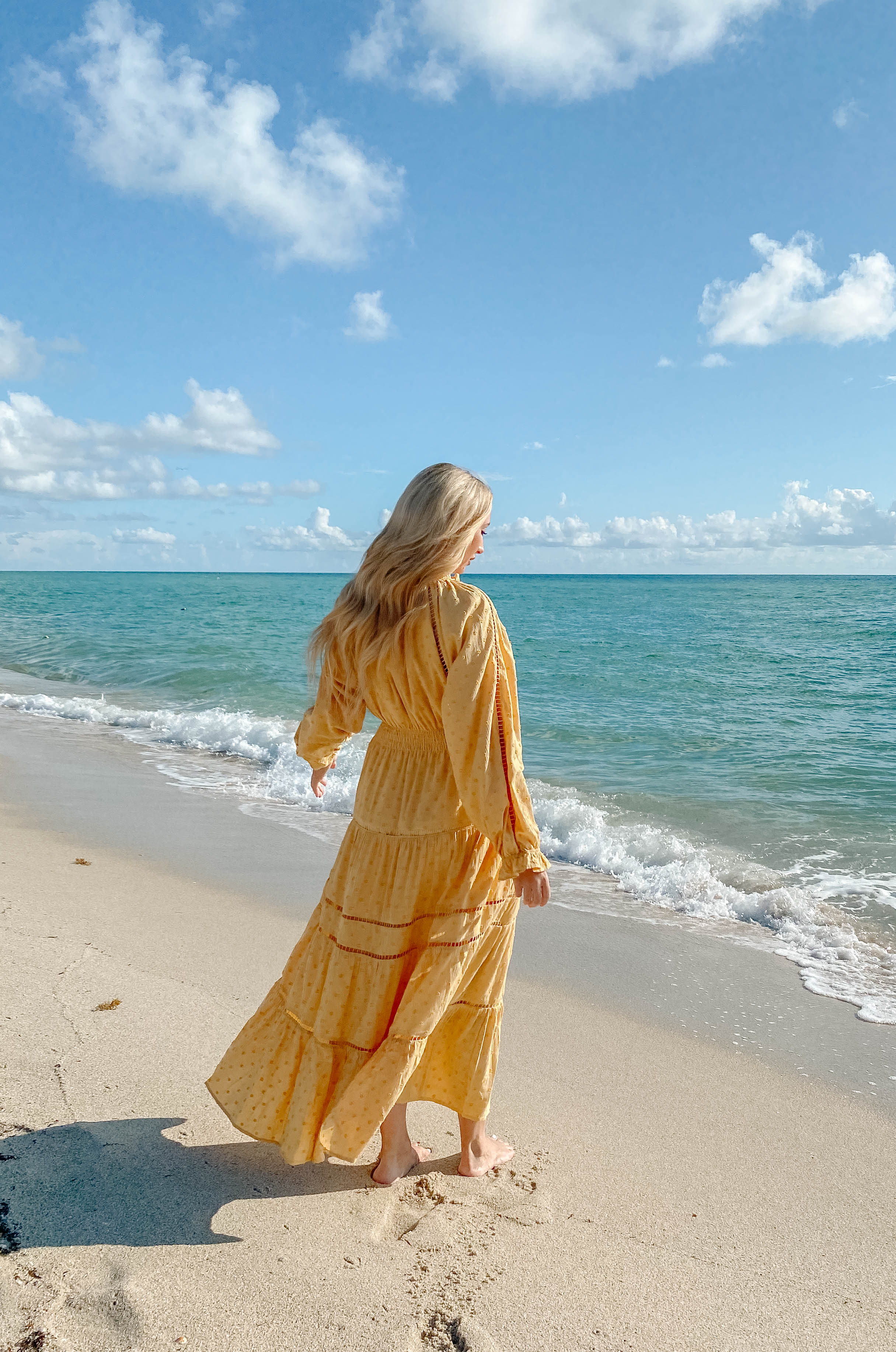 Sunset Dates Yellow Boho Swiss Dot Maxi Dress